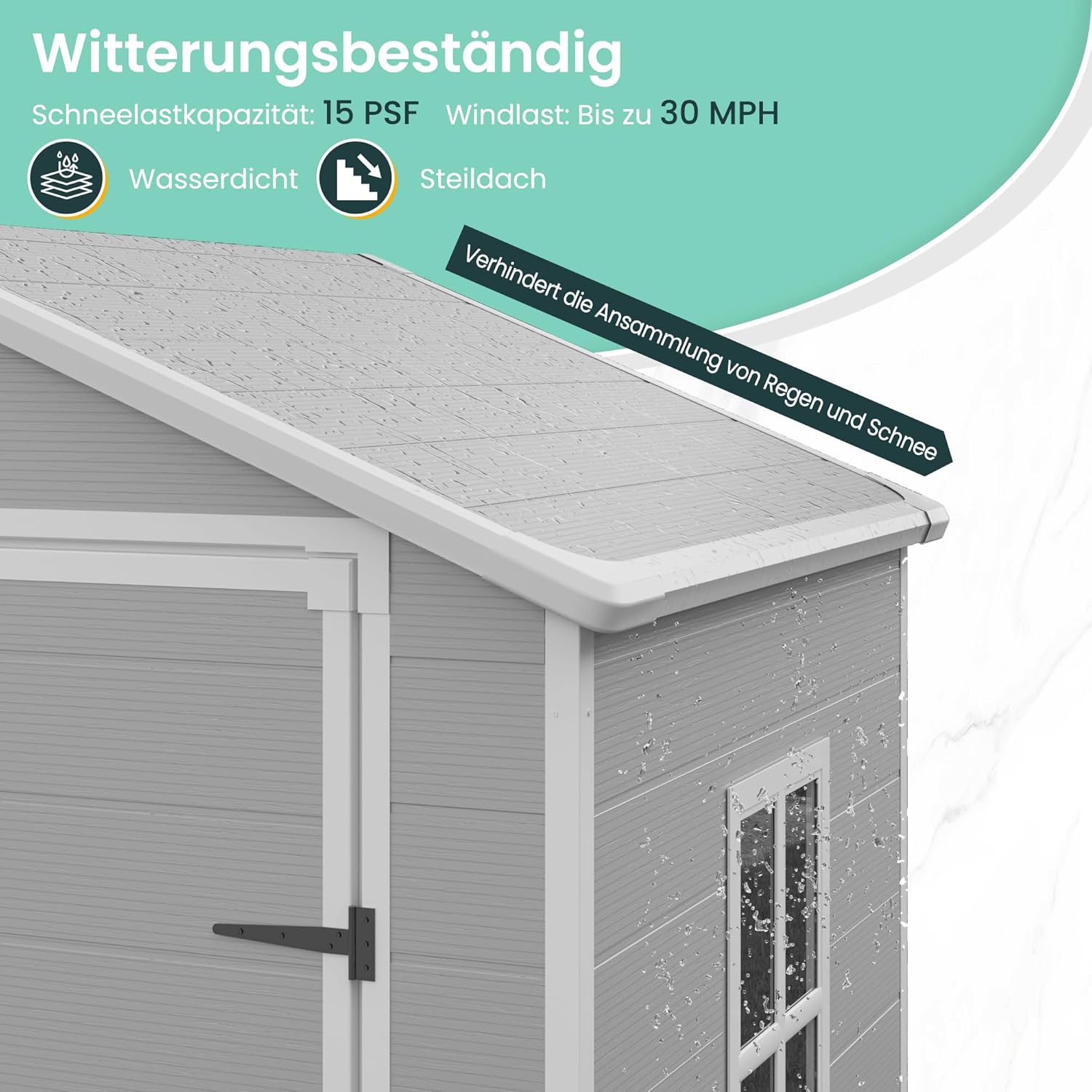 UDPATIO Gartenhaus wetterfest 183 x 137 x 210 cm, 3.9 m³, Kunststoff-Harz außerhalb Schuppen & Outdoor-Lagerung für Mülleimer,Rasenmäher mit abschließbarer Tür für Rasen, Terrasse, Grau & Weiß