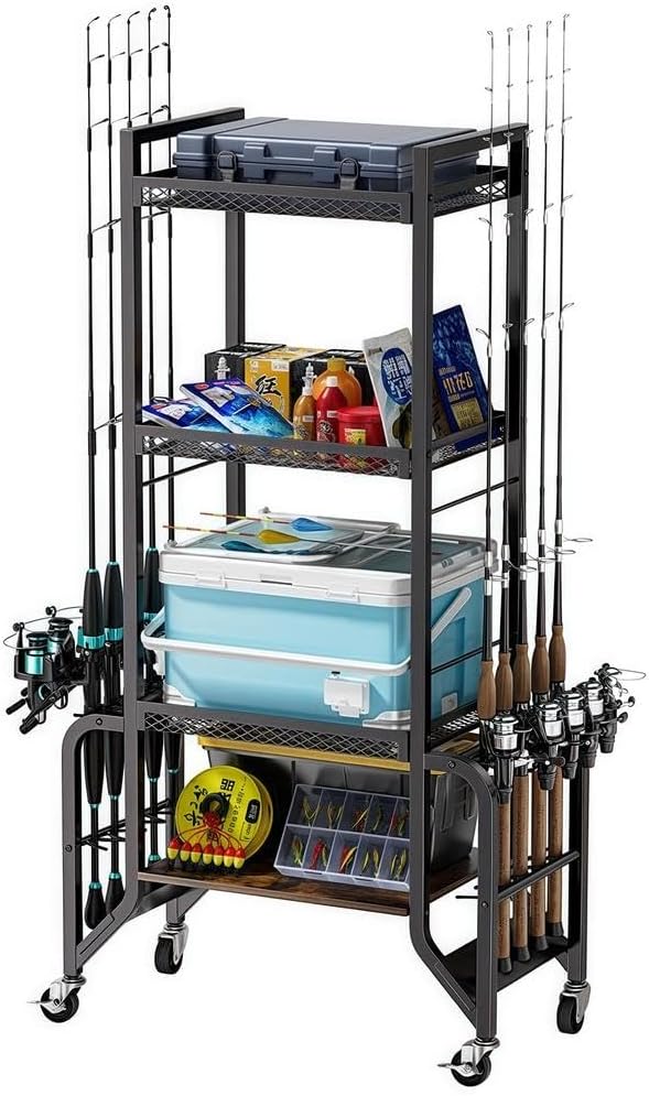 Angelrutenhalter Garage, Rollbarer AngelrutenstäNder, Rutenhalter Bis zu 10 Ruten für Angler, für Garage, Keller Oder Innenbereich
