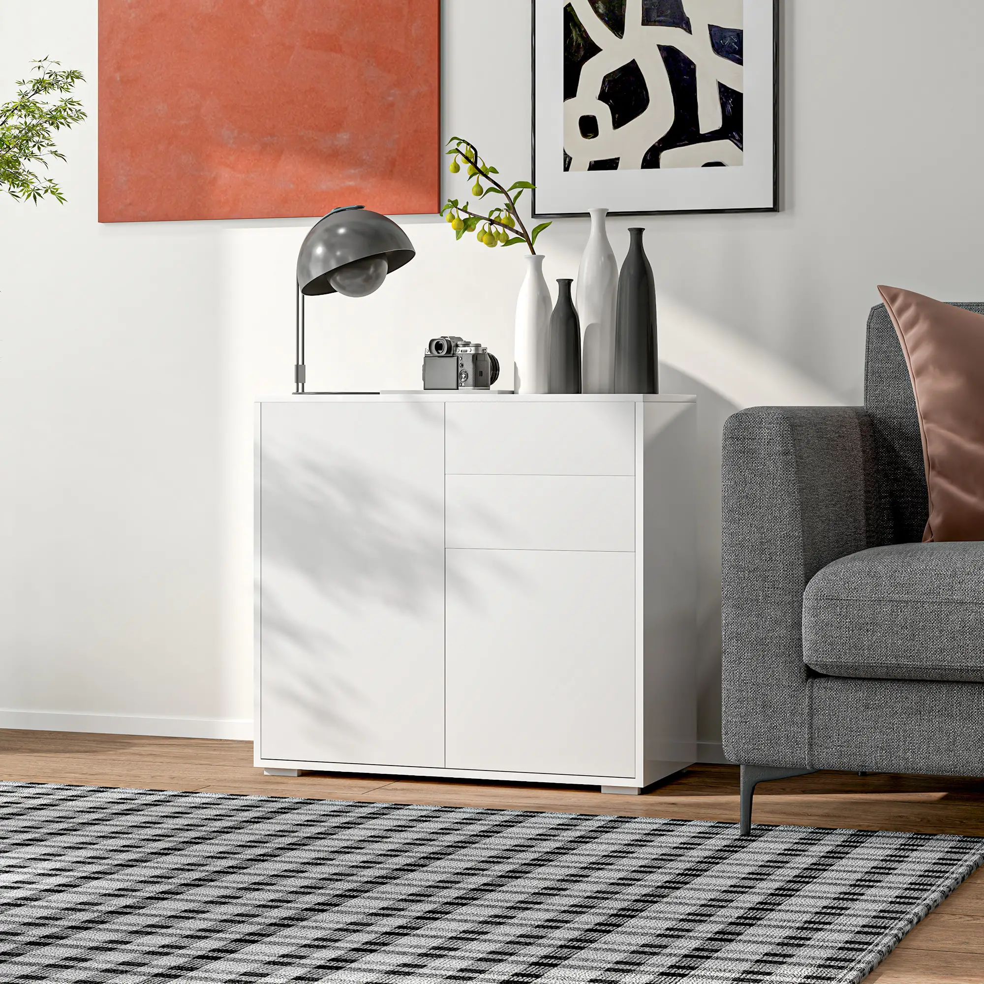 HOMCOM Sideboard Kommode verstellbares Regal Kippsicherung Weiß