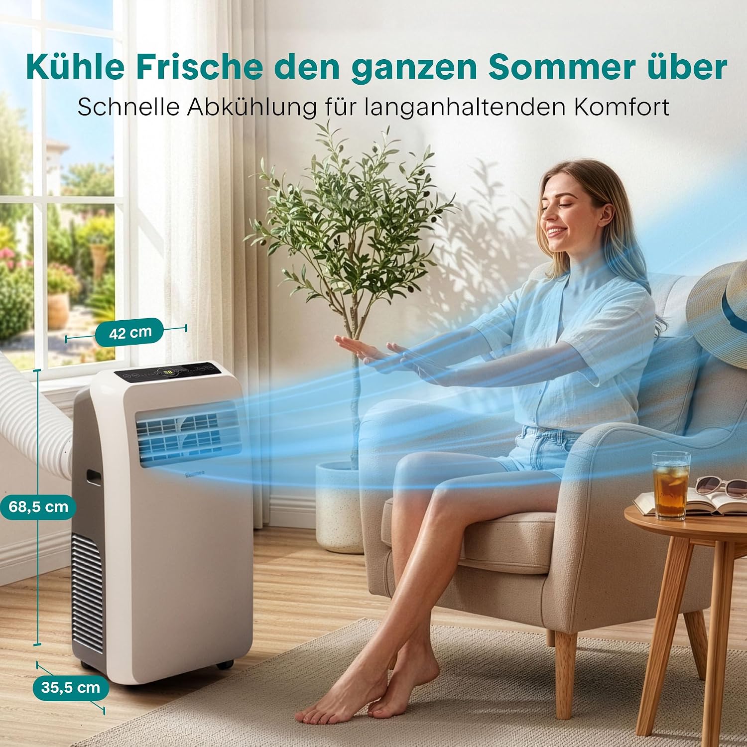 SereneLife Mobile Klimaanlage 3,5 kW 12000 BTU – 51 dB Leises Klimagerät für Schlafzimmer bis 37 m², Angenehme Kühlung an heißen Tagen, mit Entfeuchter, Lüfter & Fernbedienung