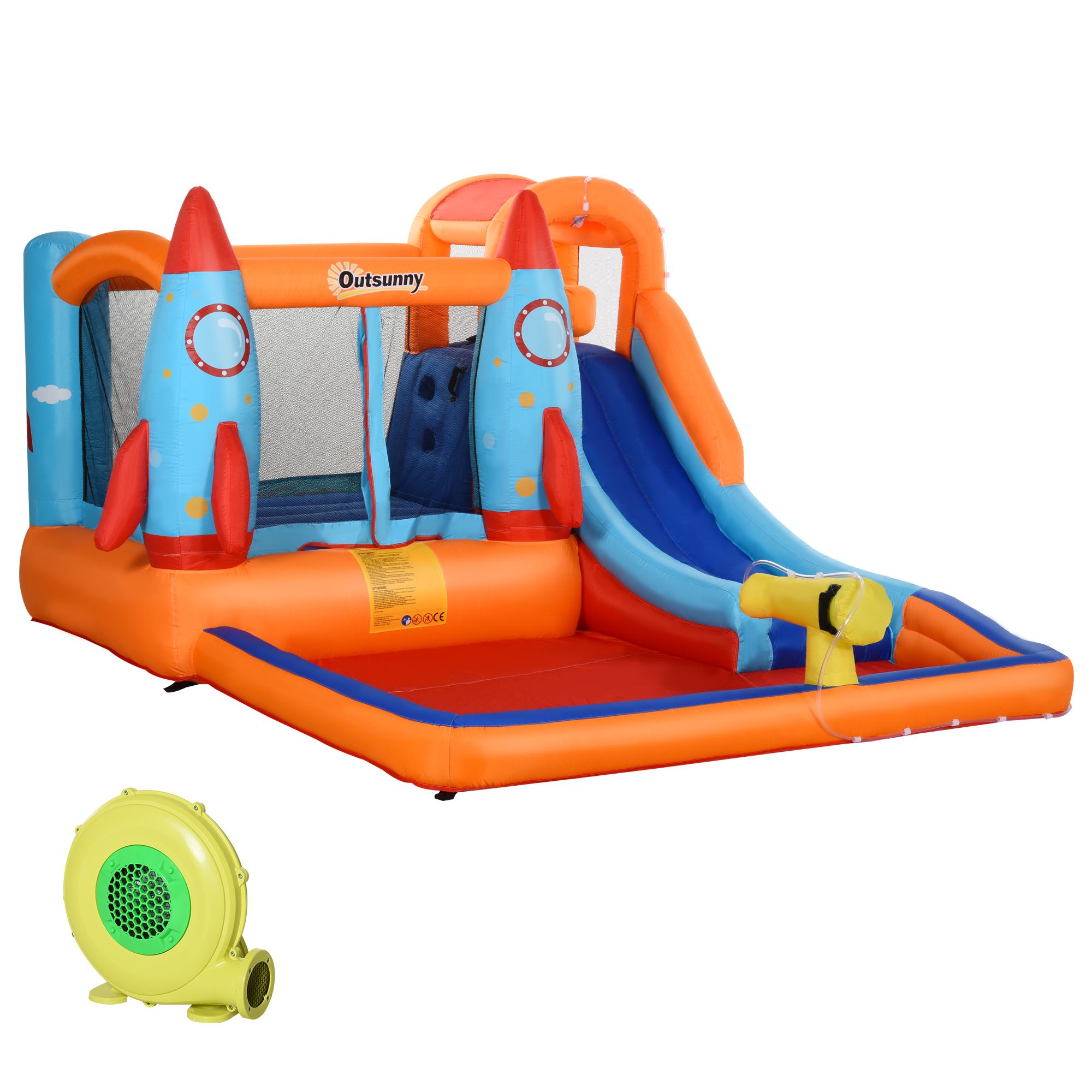 Outsunny Opblaasbaar Springkasteel met Blower voor 4 Kinderen Raketpatroon