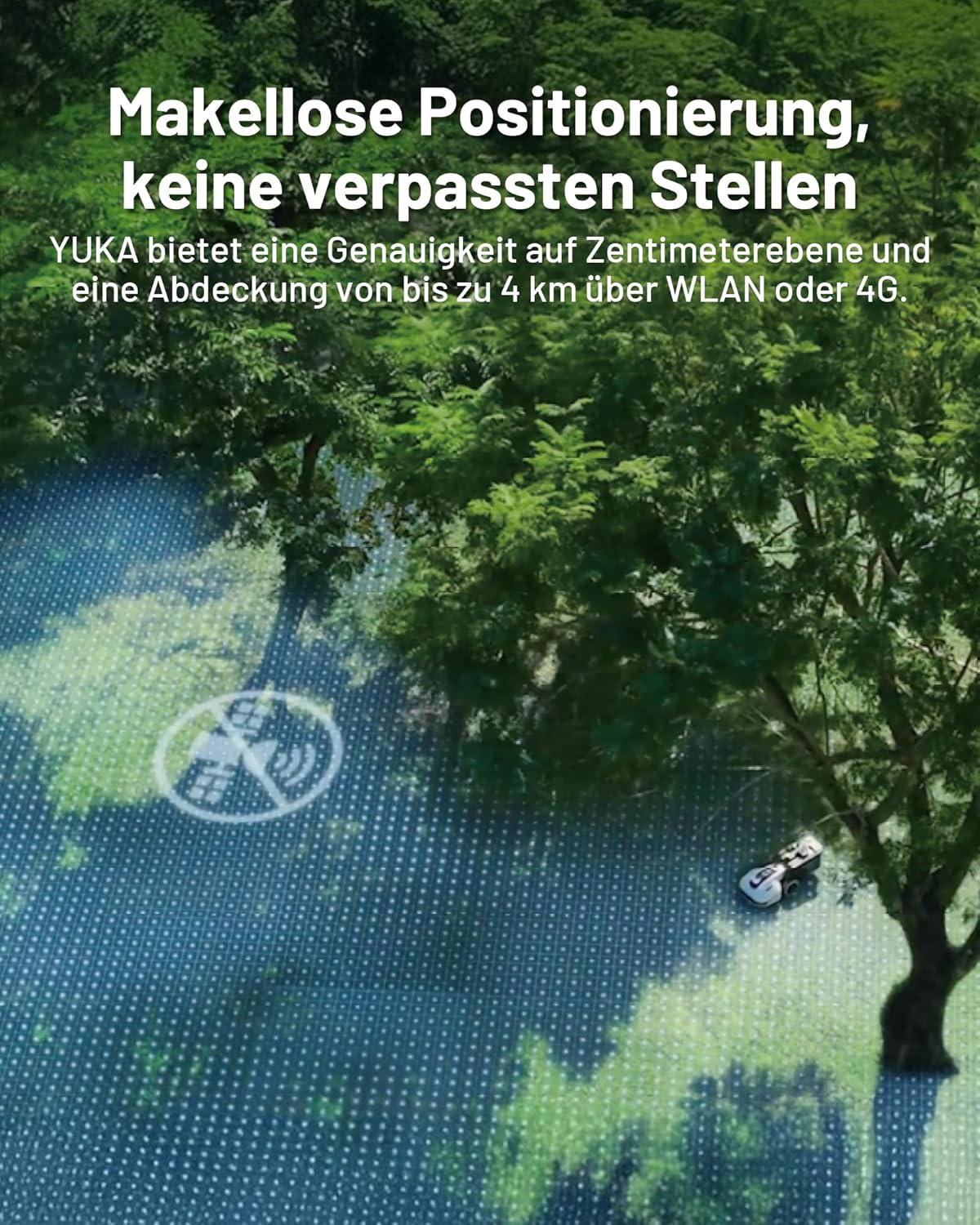 MAMMOTION YUKA Mini 700 Mähroboter ohne Begrenzungskabel, NetRTK+Vision, Keine RTK-Antenne erforderlich, Auto-Kartierung, Empf. 700m², Max. 1100m², mit 4G-Modul, 50% Steigung