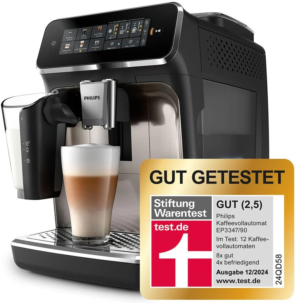 Philips 2300 Serie Vollautomatische Espressomaschine - 4 Getr?nke, modernes Farb-Touchscreen-Display, LatteGo-Milchsystem, SilentBrew, Keramikmahlwerk, AquaClean-Filter. Wei?es Chrom (EP2333/40)