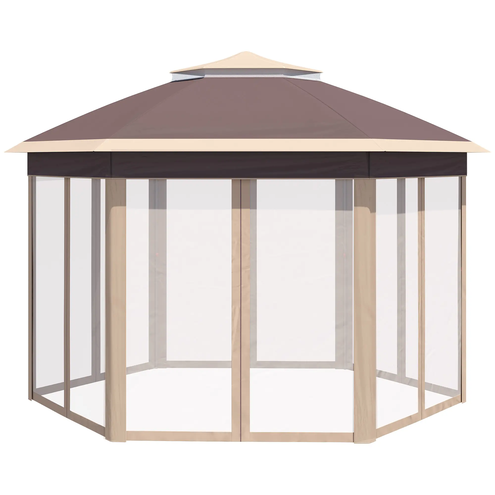 Outsunny Paviljoen 4x4 m zeshoekig met dubbel dak beige