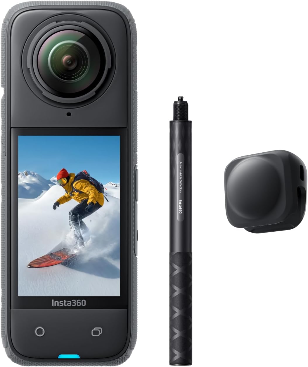 X4 Snowboard-Bundle – wasserdichte 8K 360°-Action-Cam, 4K Weitwinkelvideos, Unsichtbarer Selfie-Stick Effekt, 135 min Akkulaufzeit, KI-Bearbeitung, Stabilisierung, Ohne microSD Karte
