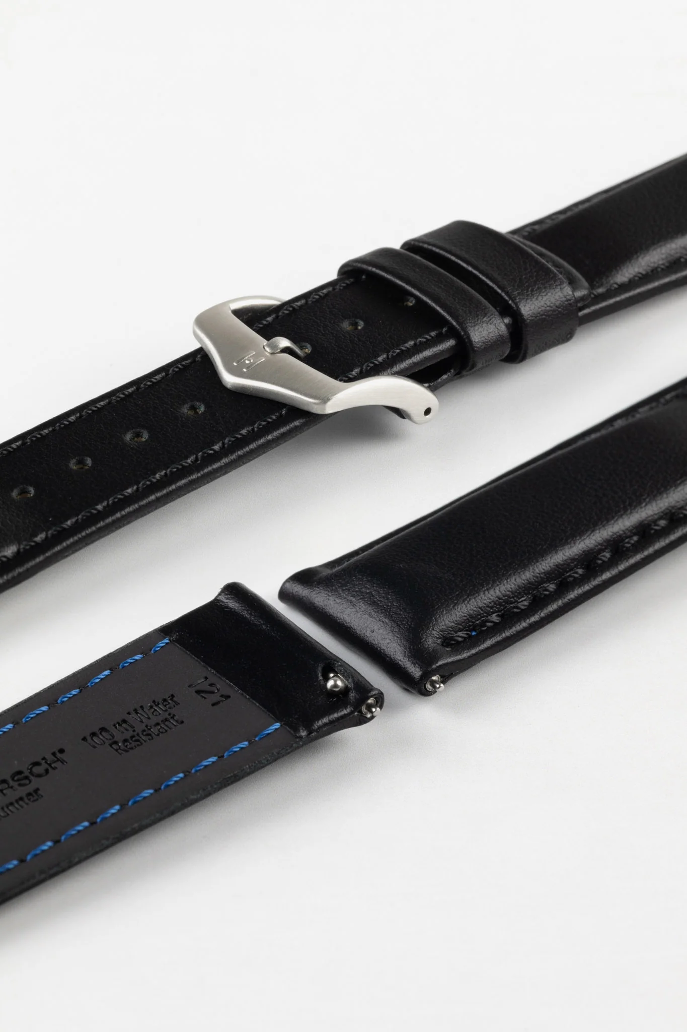Hirsch RUNNER Water-Resistant Calf Leather Watch Strap in BLACK