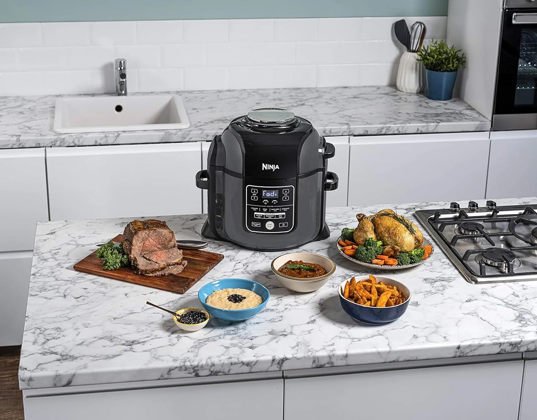 2025 Ninja Foodi Multikookpan OP350UK, 9-in-1, 6 L, elektrische snelkookpan en airfryer, geborsteld staal en zwart