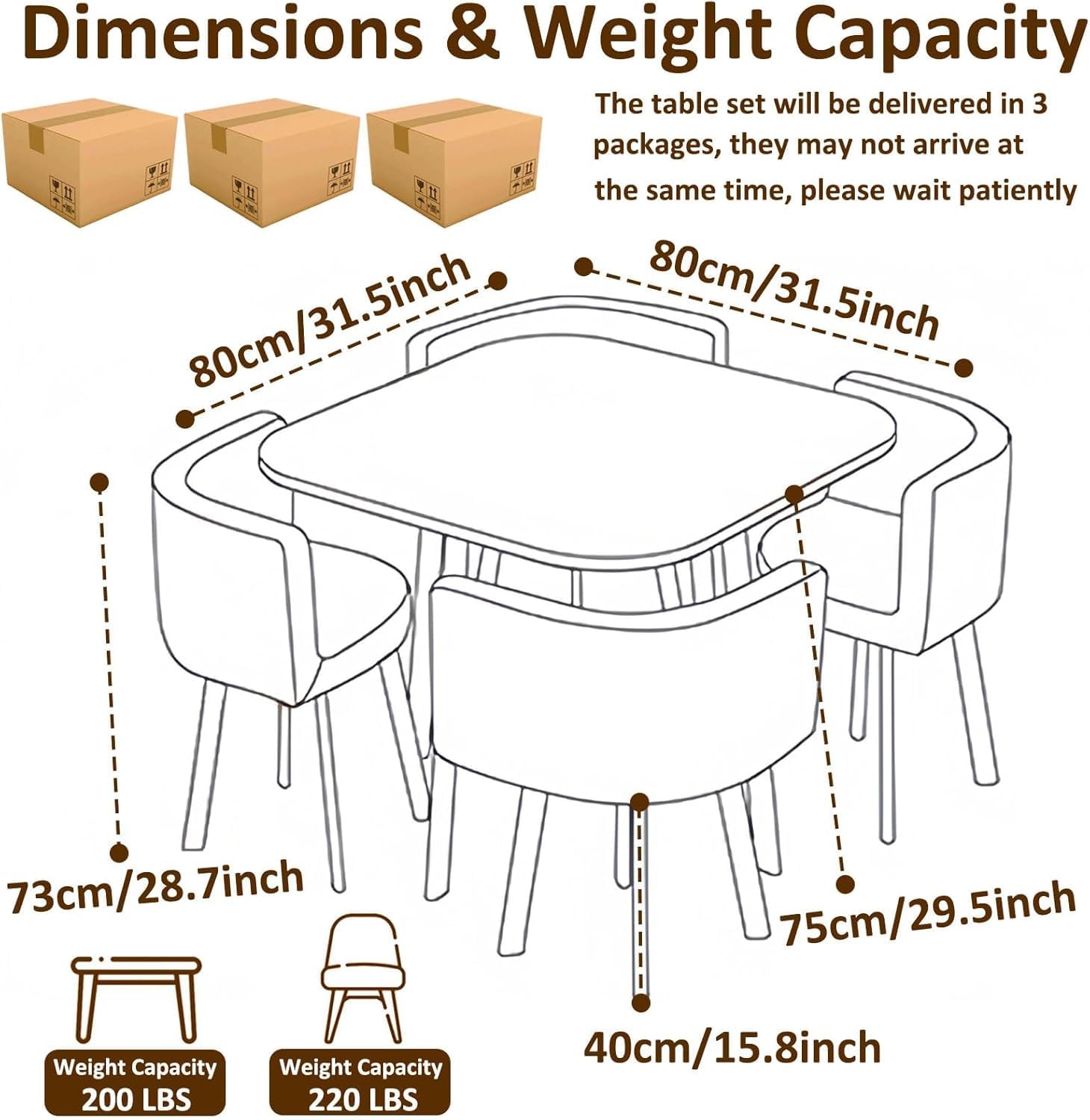 Dining Table Set with 4 Chairs, small Round Dining Table 90 cm, for 4-6 People, for Dining Room, Kitchen, Living Room, modern Kitchen Chairs,Square White