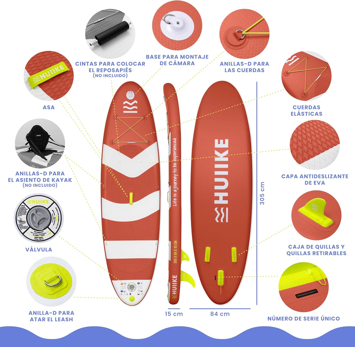 HUIIKE Inflatable Paddle Board with Accessories Included, Paddle, Knife, Inflator Stand Up Paddle Board Great Stability and Resistance. 305 x 84 x 15 cm, Supports up to 130 kg