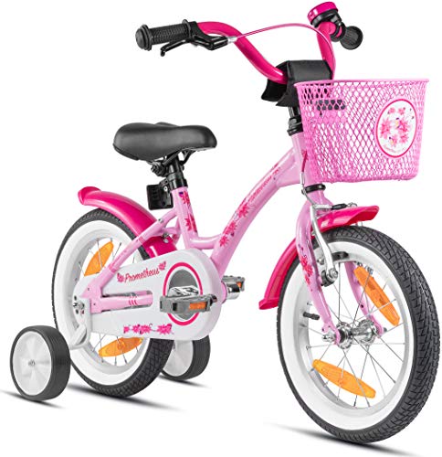PROMETHEUS BICYCLES bicicletta bambina 4 anni bici per bambini bici bambina 14 pollici bimba con rotelle e freno contropedale Rosa : Sport e tempo libero