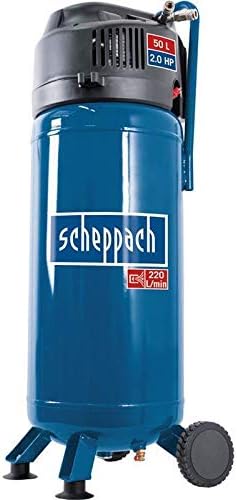Scheppach Kompressor HC51V (1500W, 50 L, 10 bar, Ansaugleistung 220 l/min, Druckminderer, ölfrei, stehende platzsparende Bauweise) - inkl. 13-teiligem Druckluft-Werkzeug-Set + 15 m Gewebeschlauch