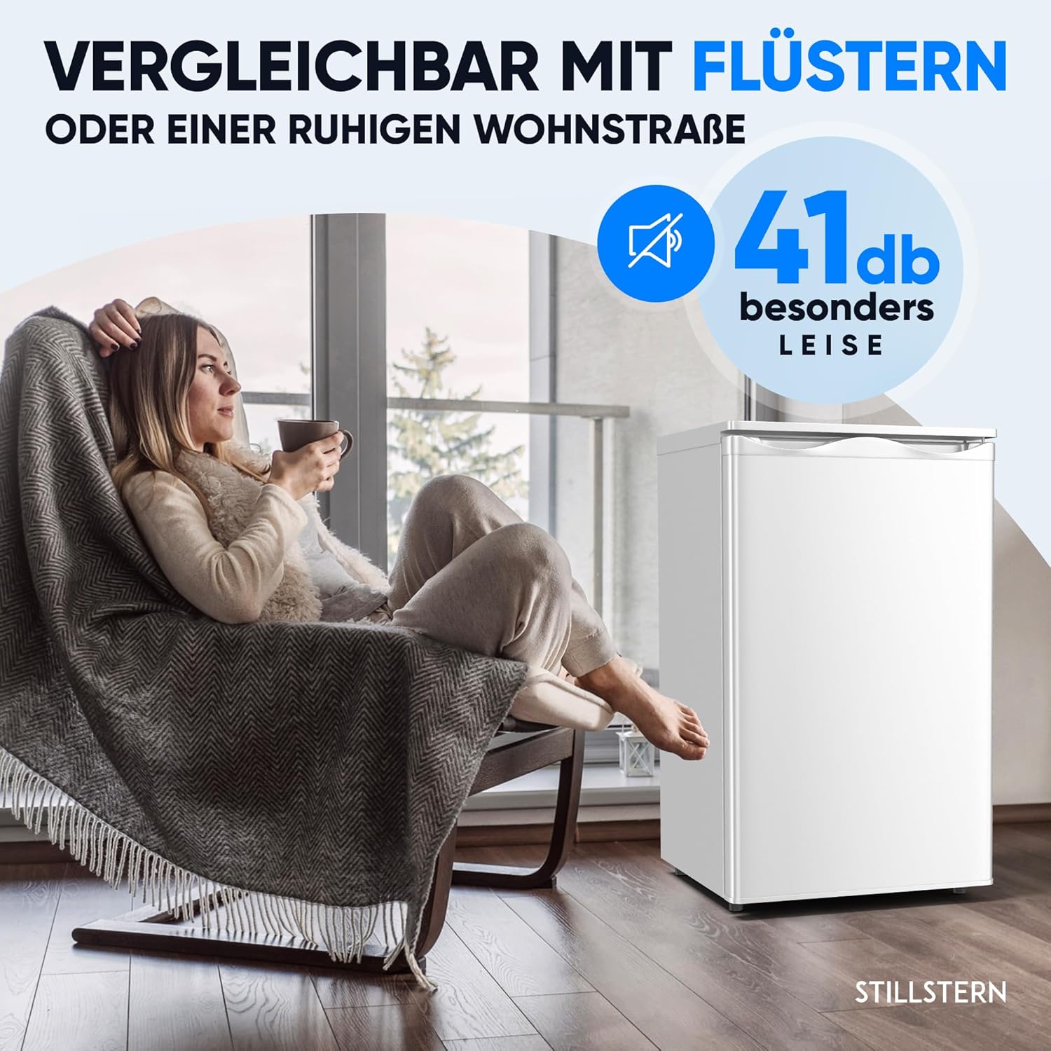 Stillstern Gefrierschrank Klein (73L) 4-Sterne-Gefrierfach -18°C ger. Energiever. Mini Freezer mit 3 Fächer, stufenlos reg. Temp., kleine Tiefkühltruhe, Türanschlag r./l. Tiefkühlschrank R600A Weiß