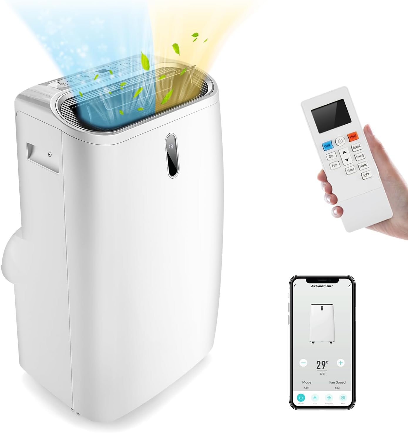 SOARS Klimaanlage mobil, 16000BTU 4,7kW, Kühlen & Heizen & Ventilieren & Entfeuchten, Klimagerät mit Abluftschlauch, Fernbedienung/App, 24H Timer, für Räume bis zu 50m² (16000BTU 4,7kW)