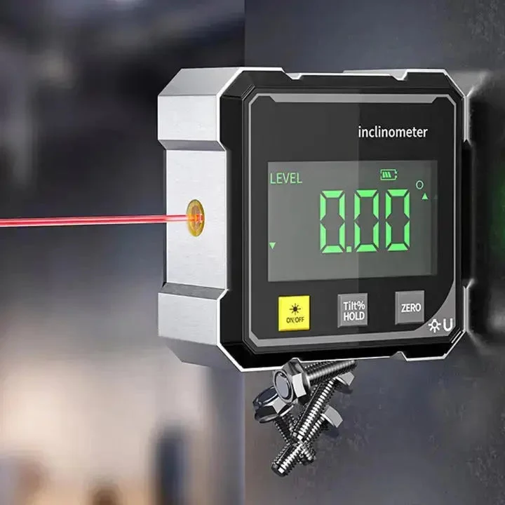 Digitales Winkelmessgerät mit Laser & Magnetfuß | Präziser Neigungsmesser USB-aufladbar für exaktes Ausrichten im Innenausbau