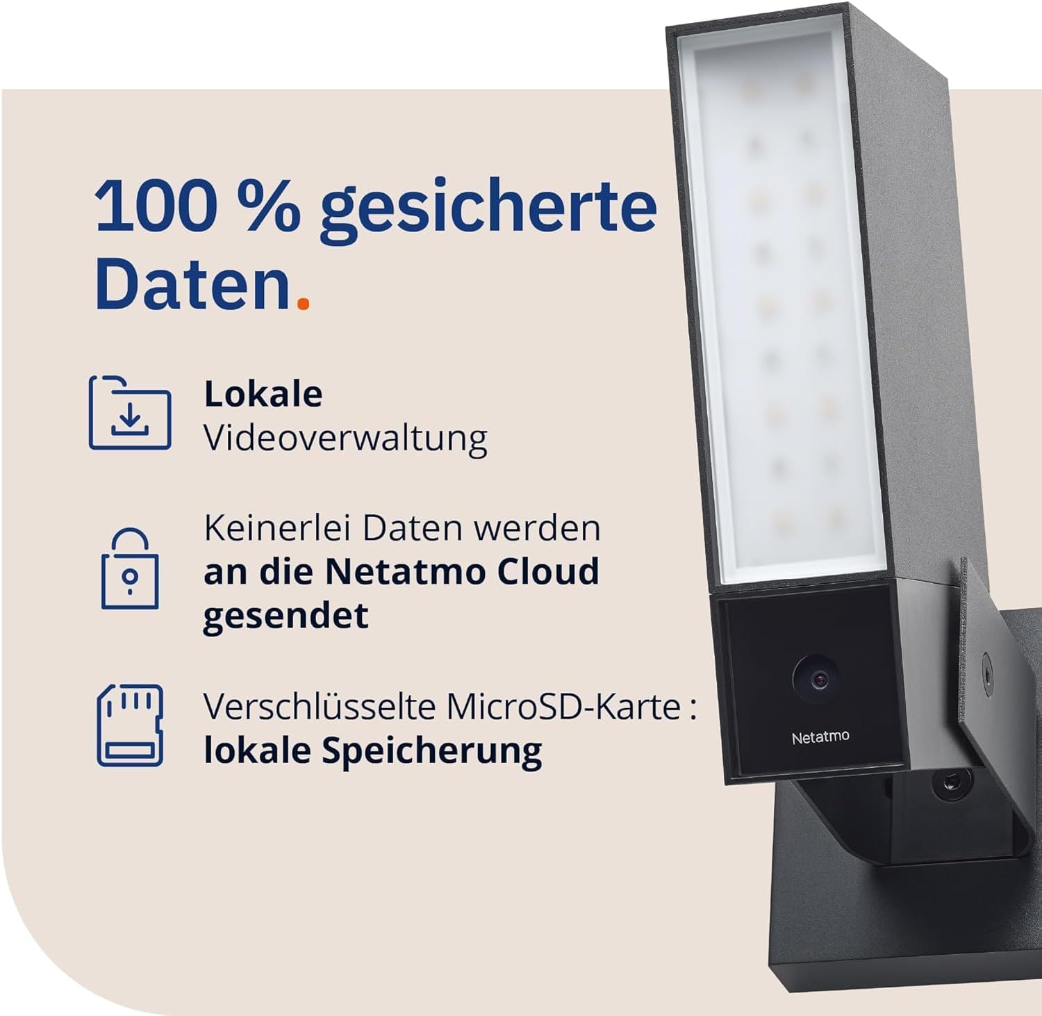 Netatmo AMZ Smarte Überwachungskamera für den Außenbereich mit 105 dB-Sirene, WLAN, Integrierte Beleuchtung, Bewegungserkennung, Nachtsicht, Ohne Abonnement, NOC-S-AMZ, 1080p