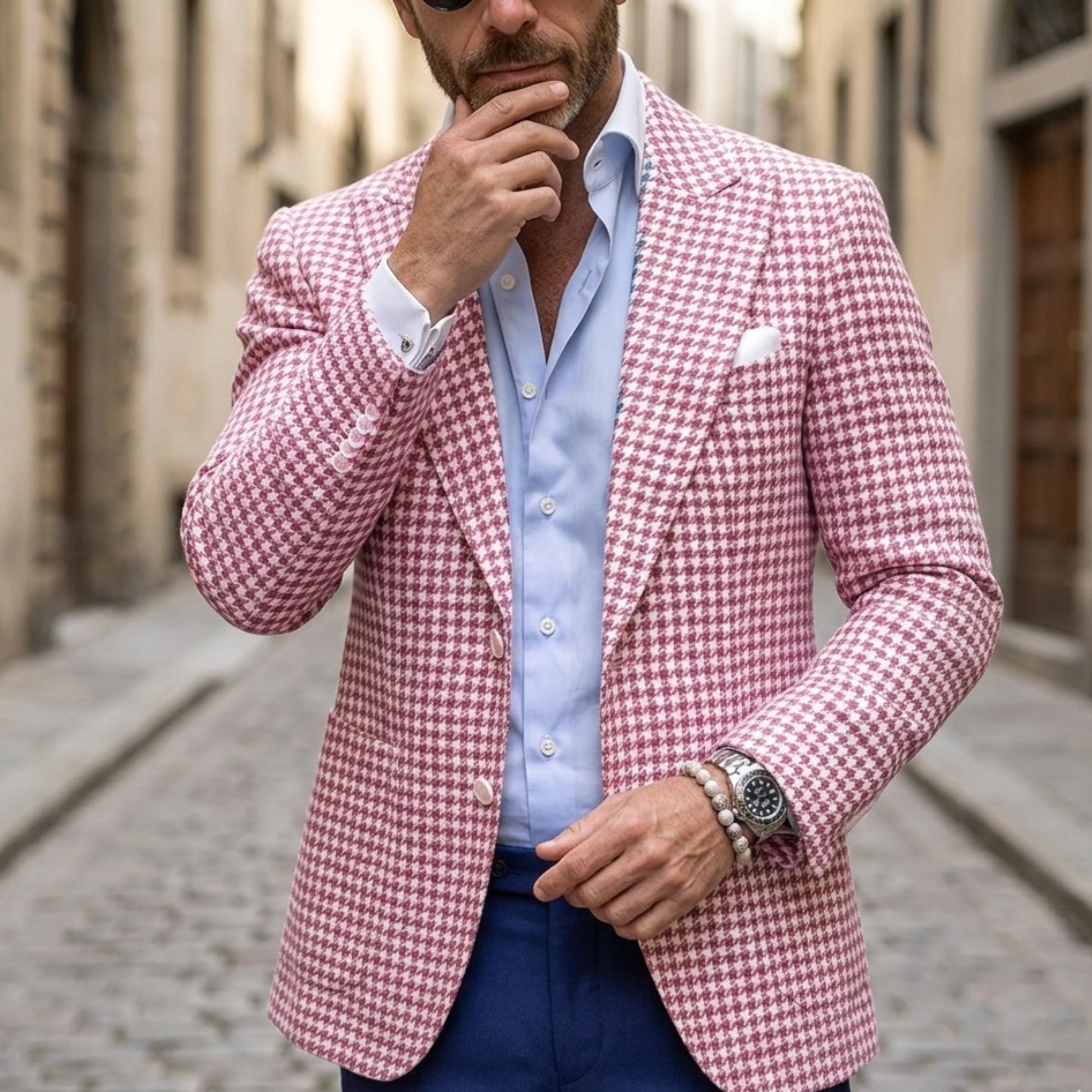 Schmal geschnittener Hahnentritt-Blazer aus Wollmischung f��r Herren