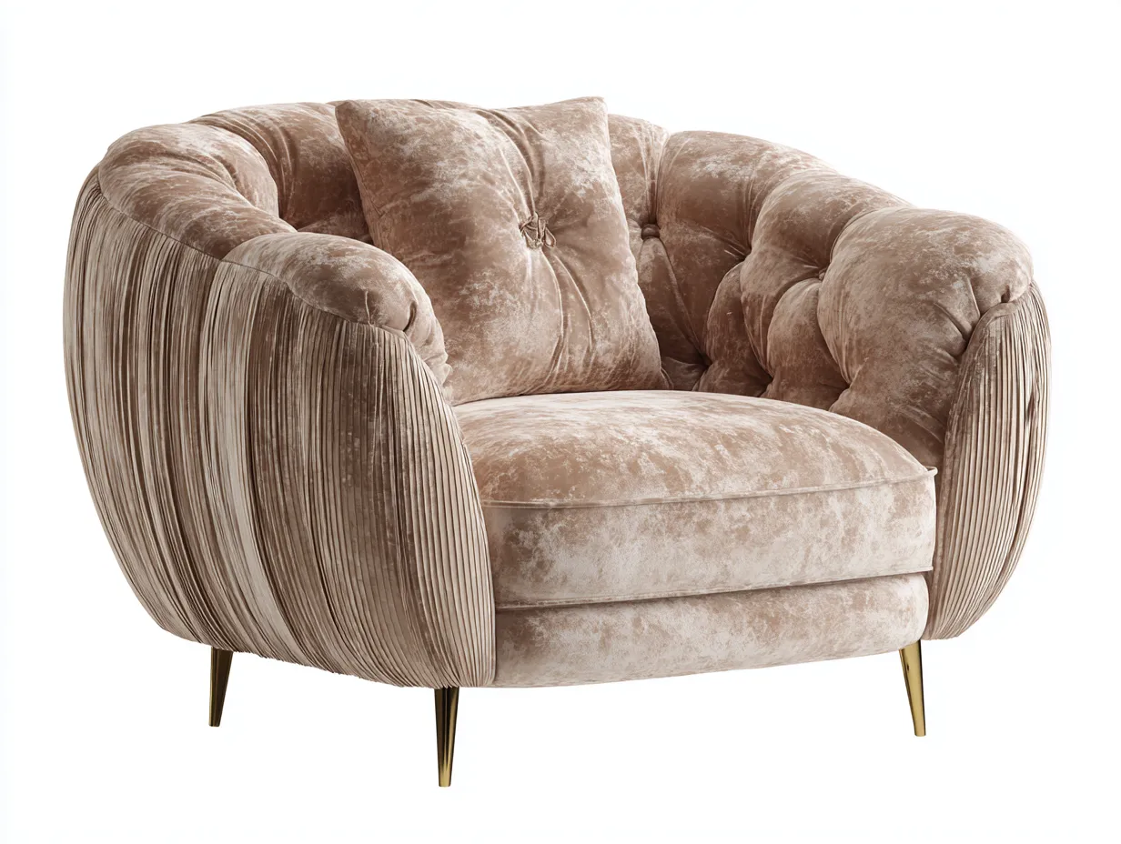 Sessel-Samt-Metall-92x88x76 cm-Beige-Luxus Retro Stil