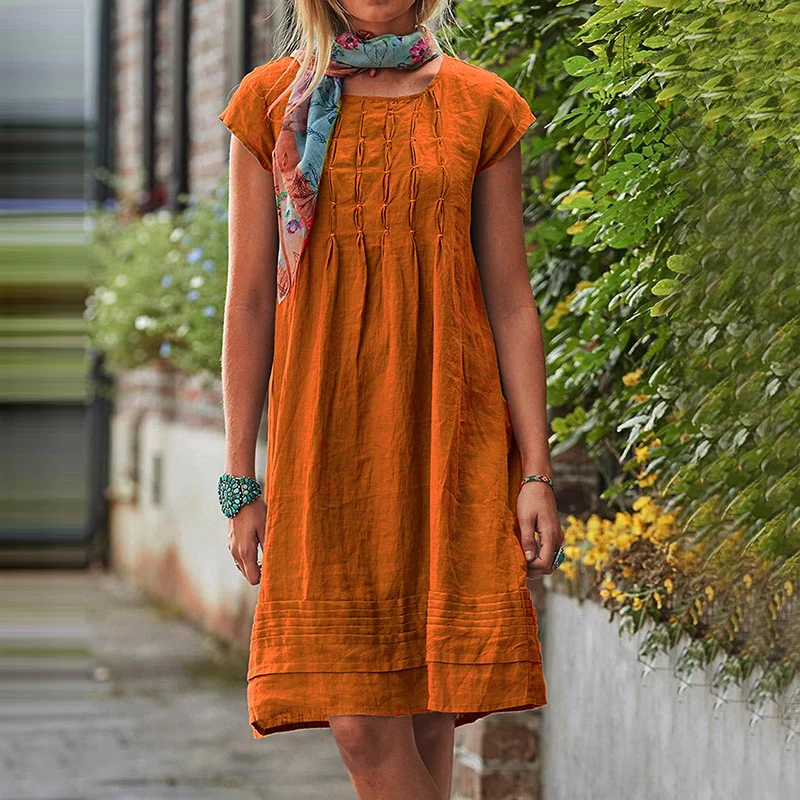 Leichtes Damen Sommerkleid mit Kurzarm und V-Ausschnitt | Locker sitzendes Freizeitkleid | Bequemes Kurzarmkleid