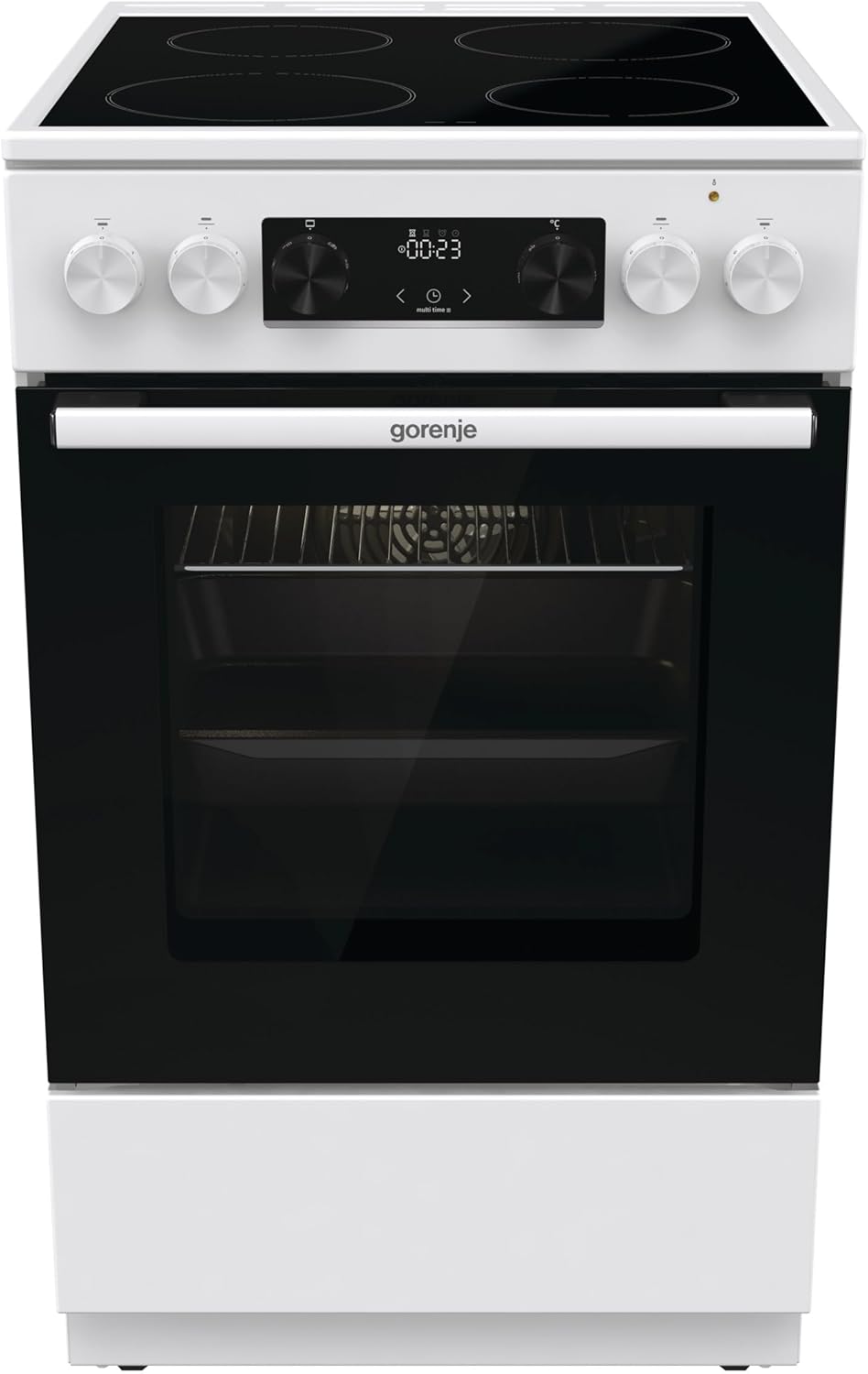 Gorenje GEC5C43WGAMZ Elektro-Standherd mit Glaskeramik-Kochfeld / 50 cm / 70 Liter/Schnellaufheizung/Pizzamodus 300°C/Auftauen/AquaClean/Ergonomische Knebel/ 8 Beheizungsarten/weiß