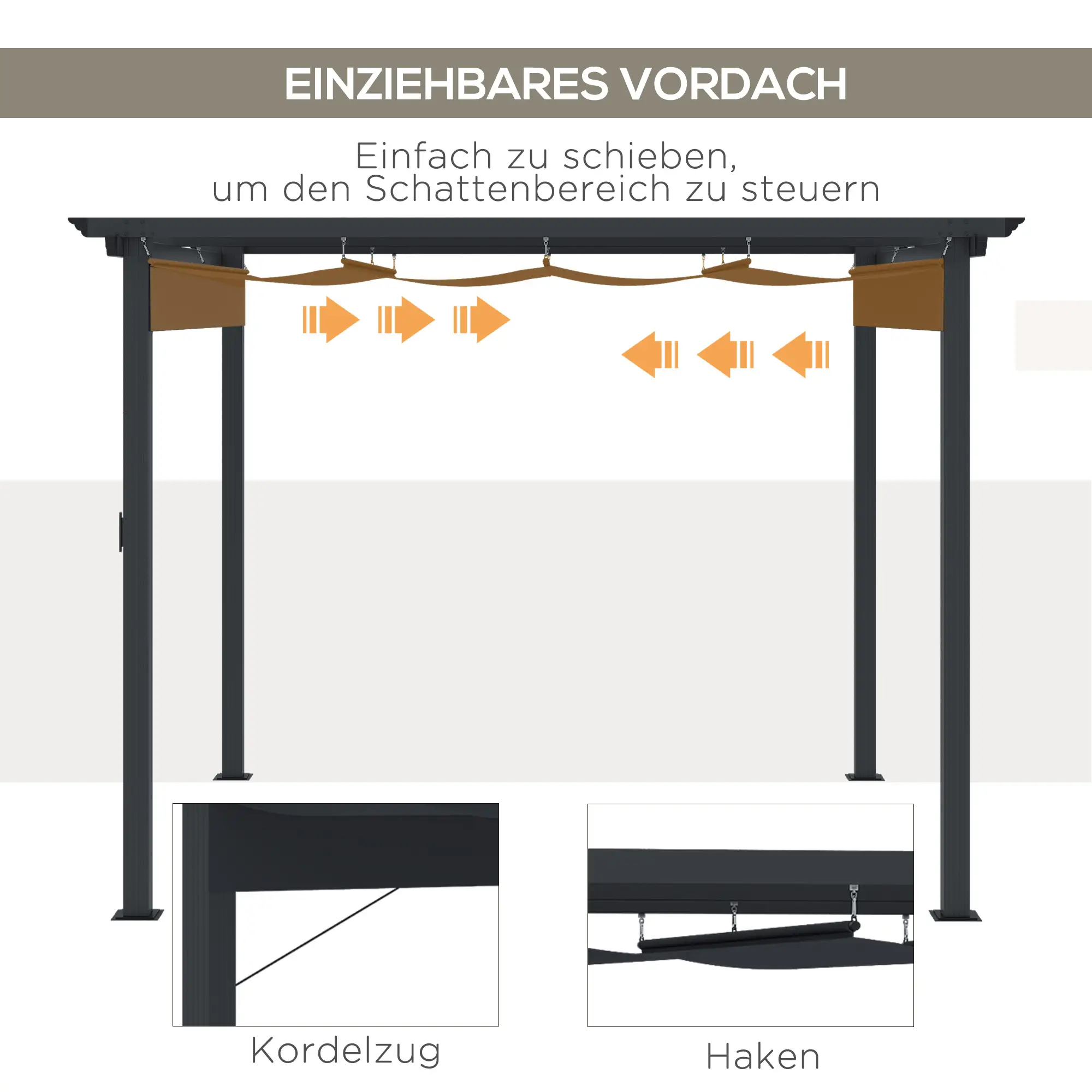 Outsunny Pergola 2,95x2,95 m mit Schiebedach Grau