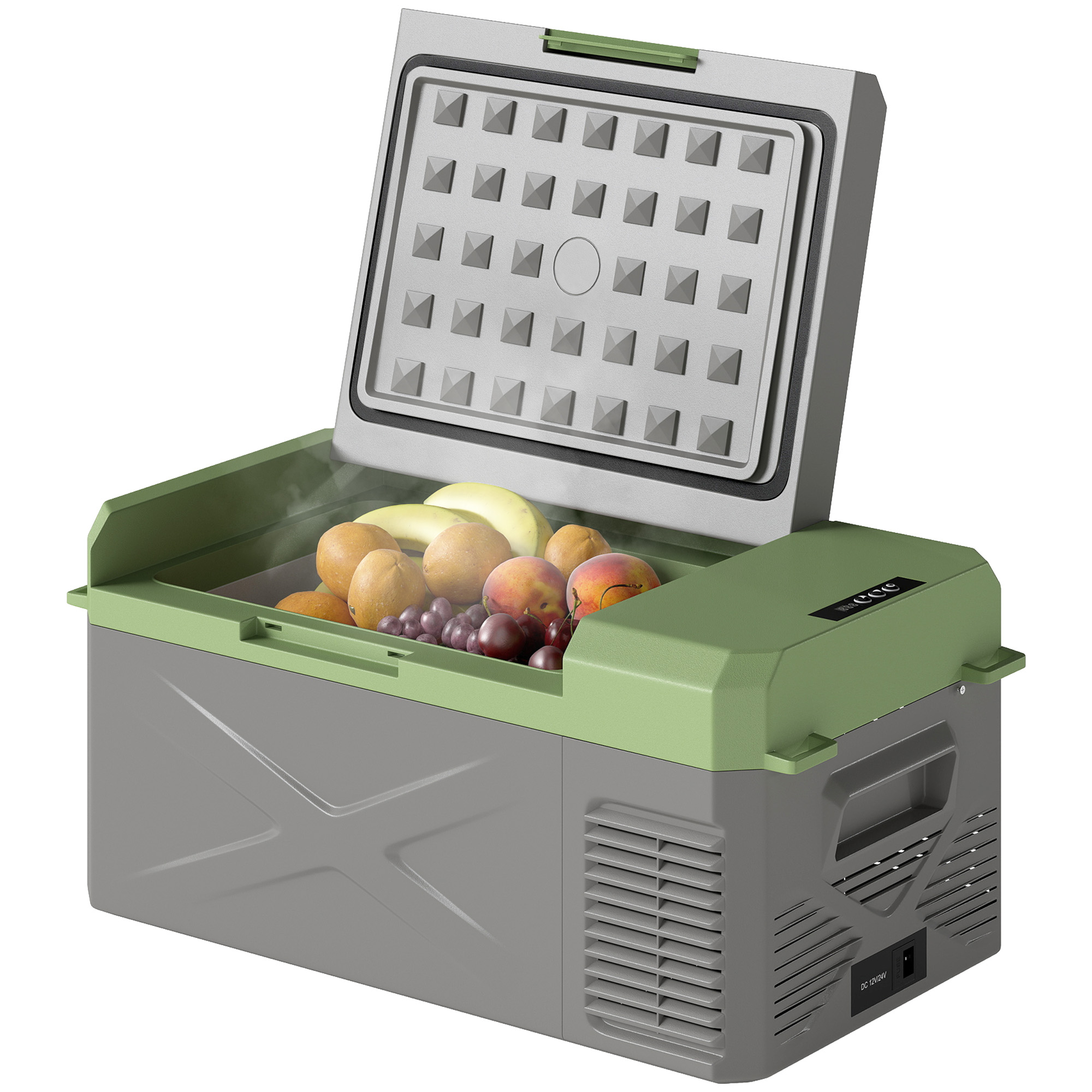 Outsunny 16,3 Liter Compressor Koelbox elektrische koelbox met ECO-modus Koelbehoudfunctie Grijs+Groen