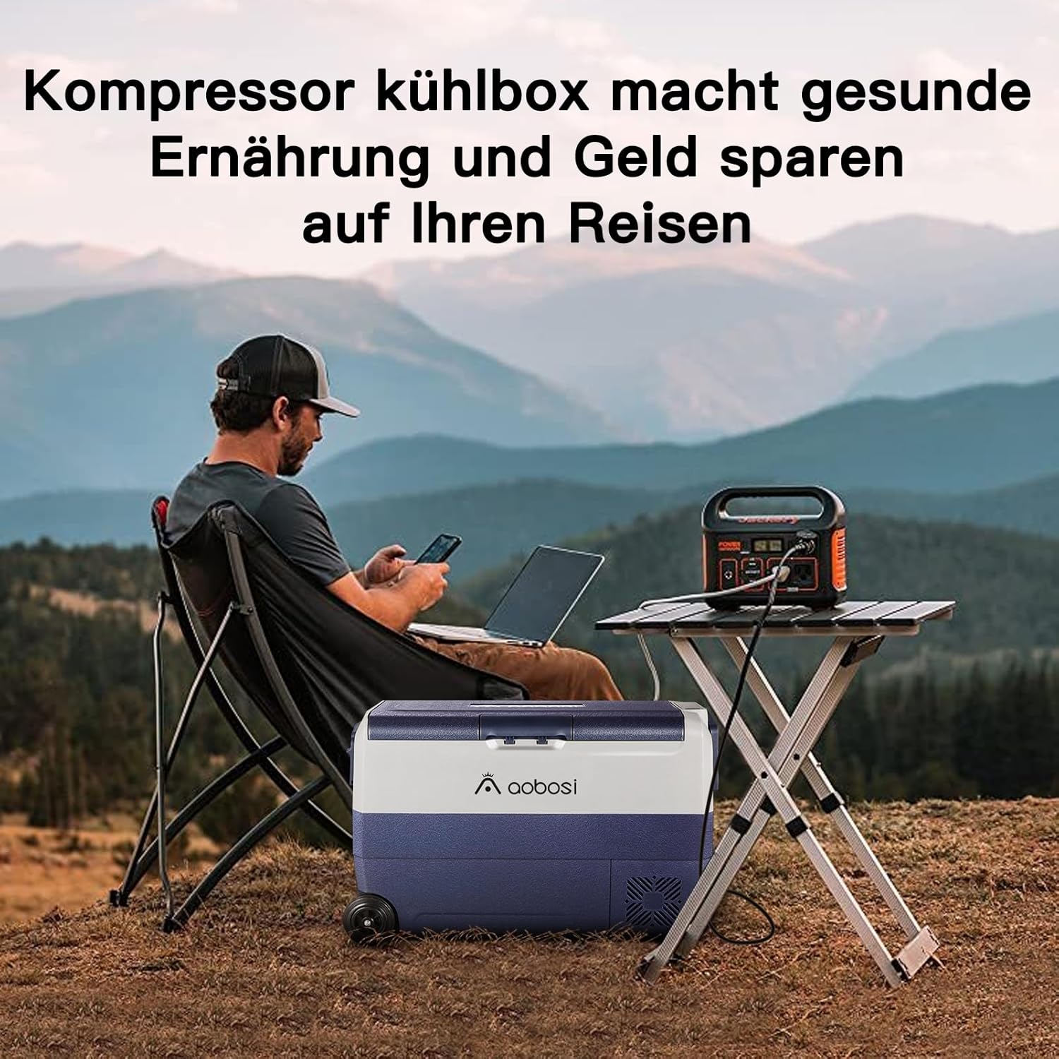 AAOBOSI Compressor Cool Box 36 L, Cool Box Car with WiFi App Control, 12/24 V and 100-240 V Electric Cool Box, up to -20 °C for Car, Truck, Boat, Motorhome, Camping, Double Zone