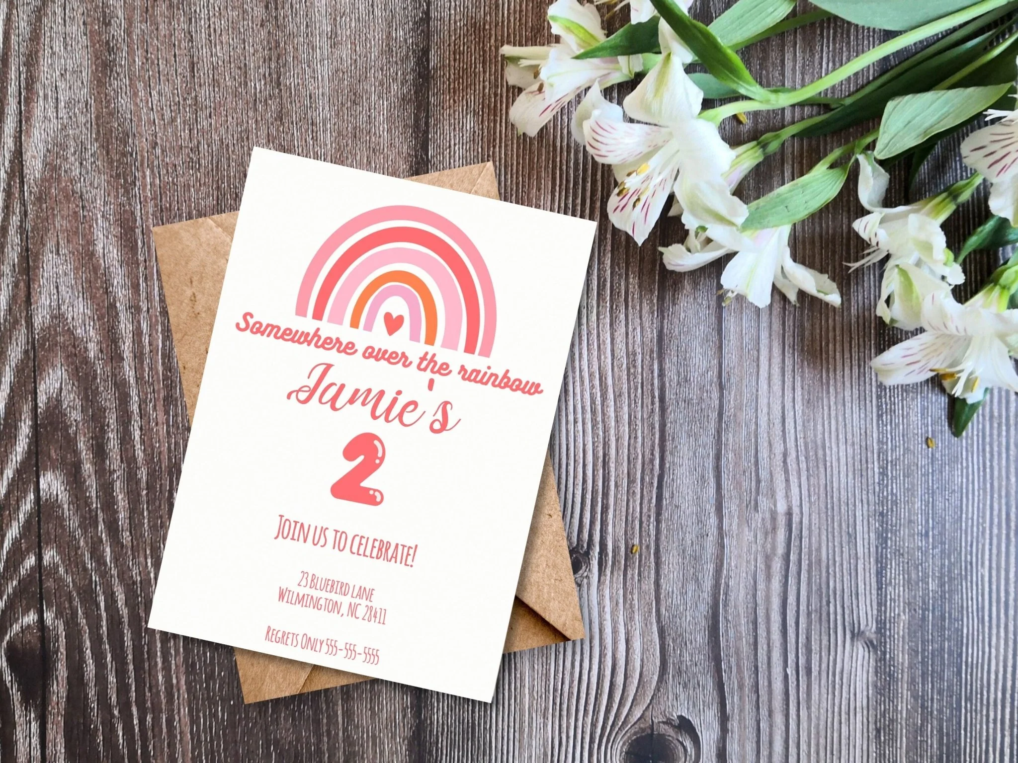Over the Rainbow 2nd Birthday Invitation | Rainbow Birthday Invite Template | 2nd Birthday Invitation | Fully Customizable