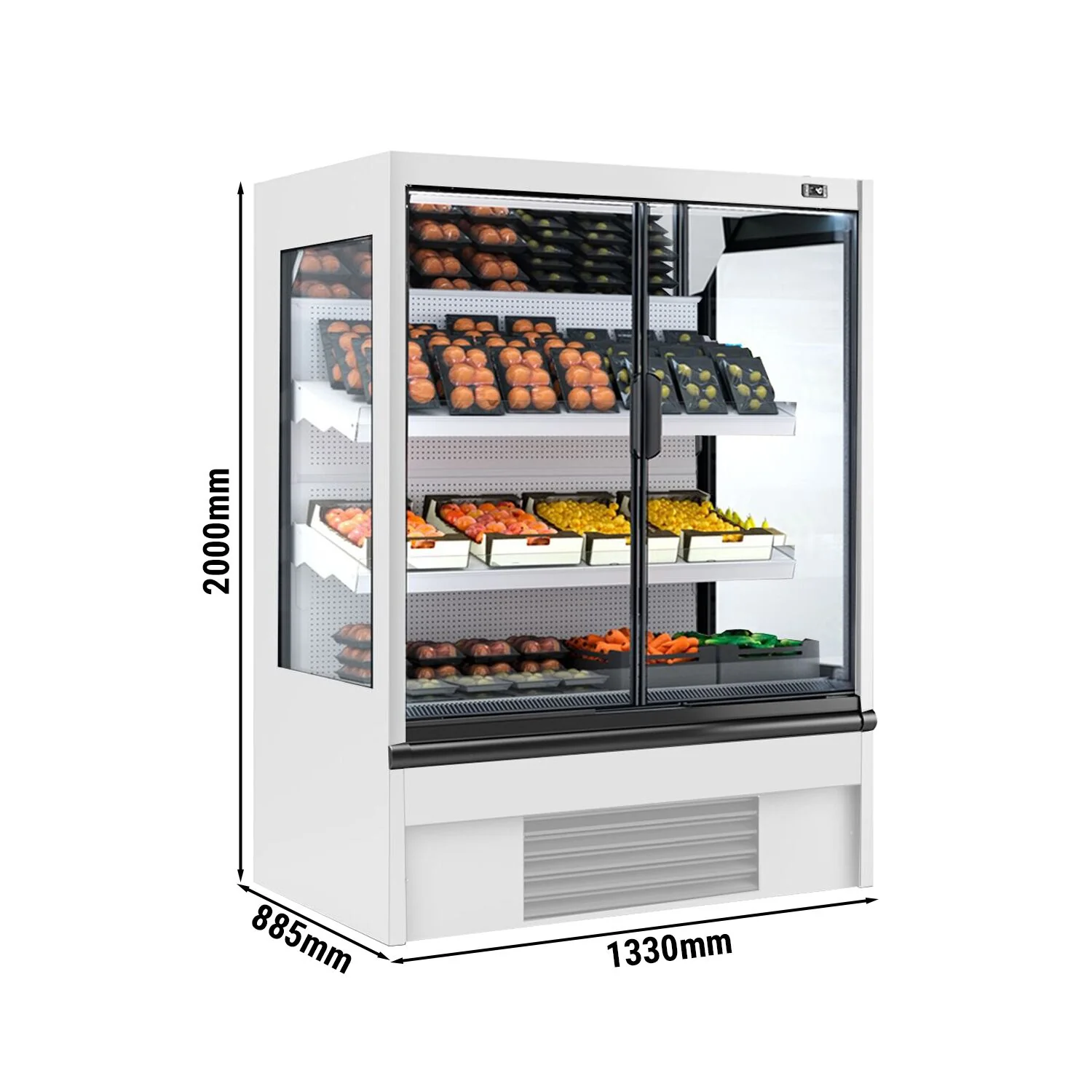 Kjølereol - 1 330 mm - 569 l - +4 °C til +6 °C - med 2 hengslede glassdører, med dobbelt isolerglass & 2 hyller - hvit