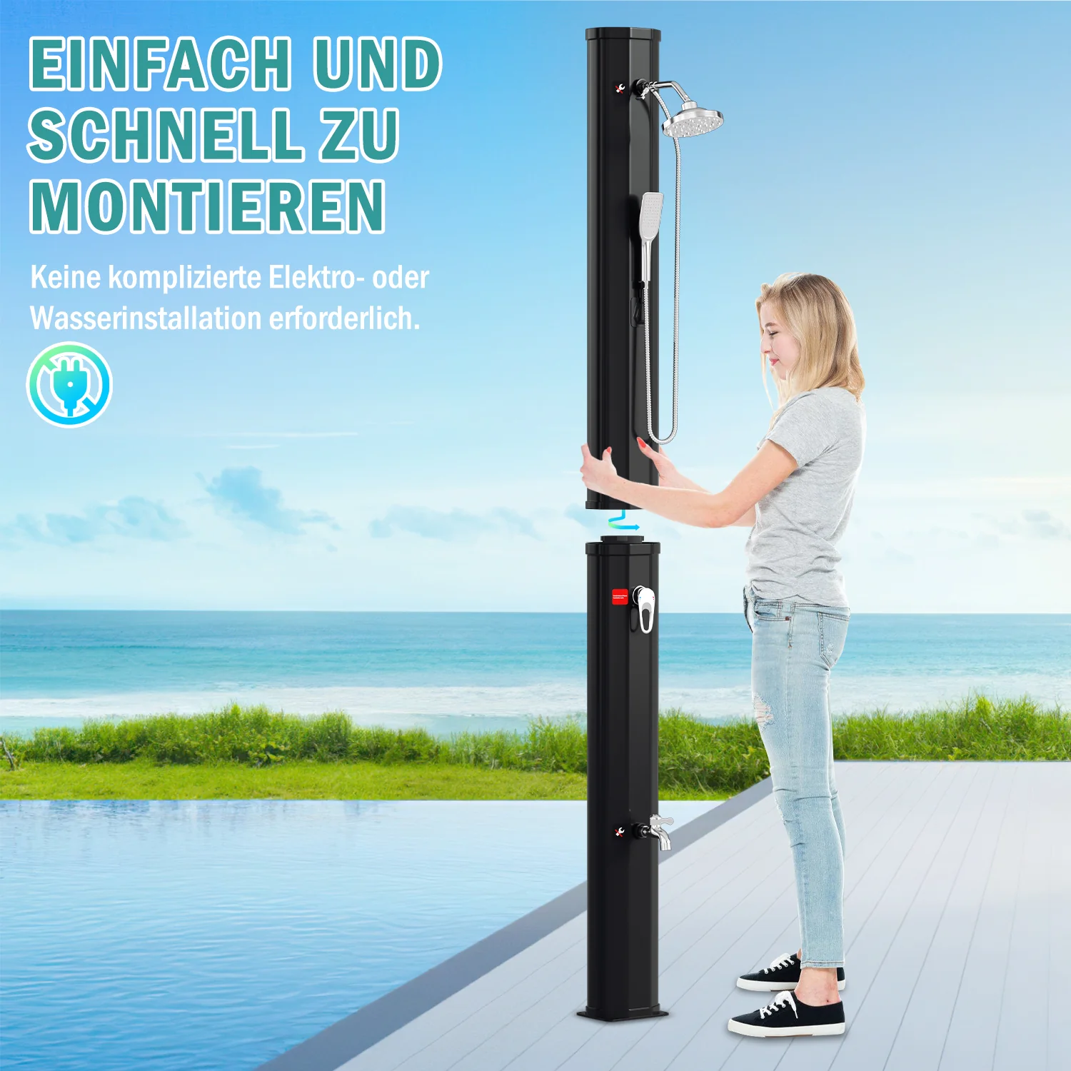 Sonnewelt Solardusche 40L Solardusche Gartendusche Inkl. Schutzhaube und Handbrause