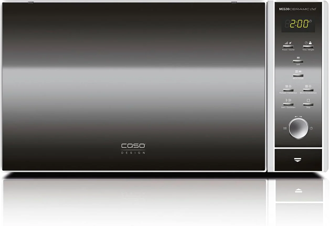 CASO MCG30 Ceramic chef Testsieger Haus & Garten Test, 3in1 Mikrowelle mit Grill + Hei?luft 2100W 30L, Borosilikatglasboden, Backofen-Funktion bis 200��C
