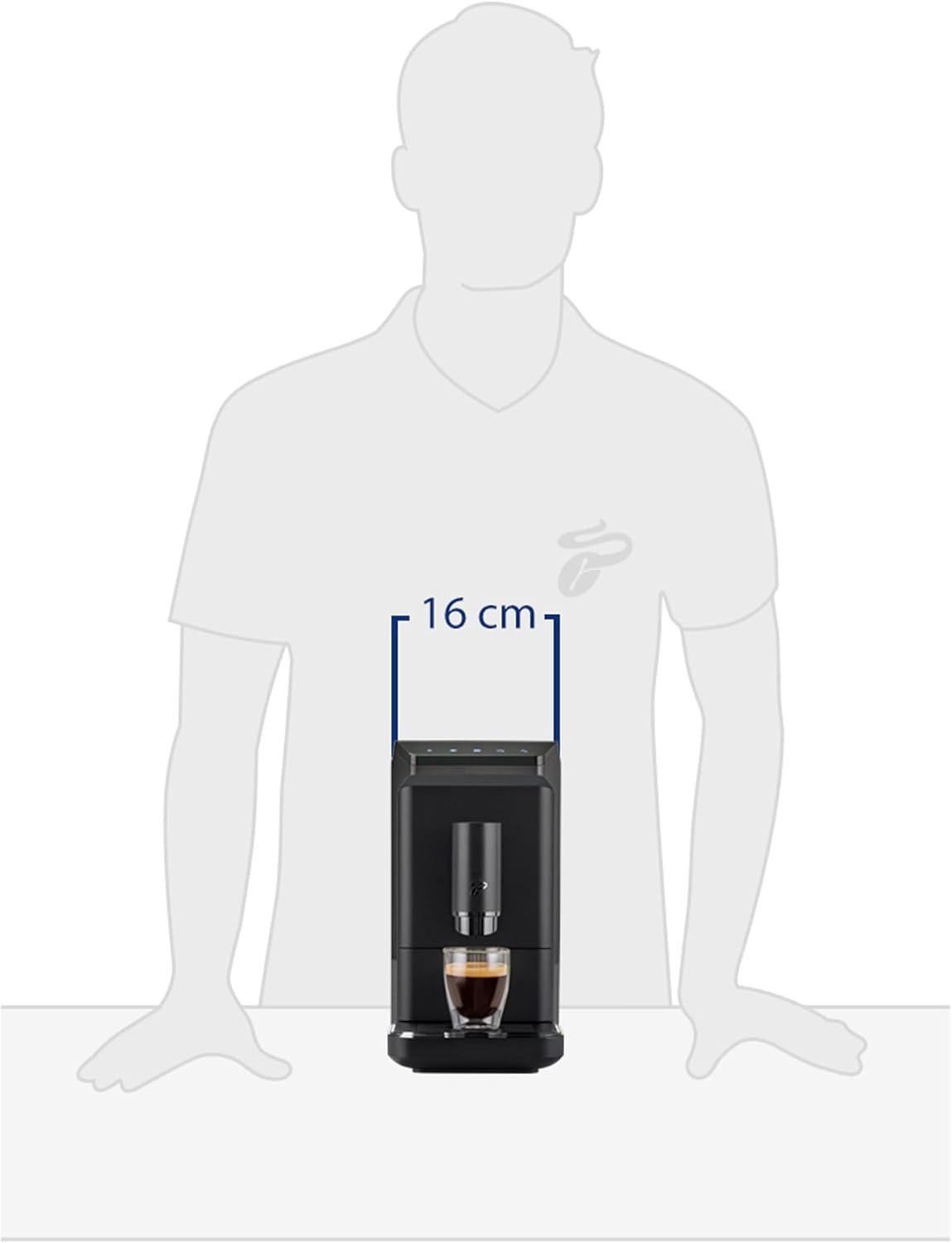 Tchibo Kaffeevollautomat Esperto mini für Caffè Crema und Espresso, nur 16cm breit, klein und kompakt, geeignet für jede Küche, Camping, Studentenapartment, Grau - INKLUSIVE Kaffeeprobierset GRATIS