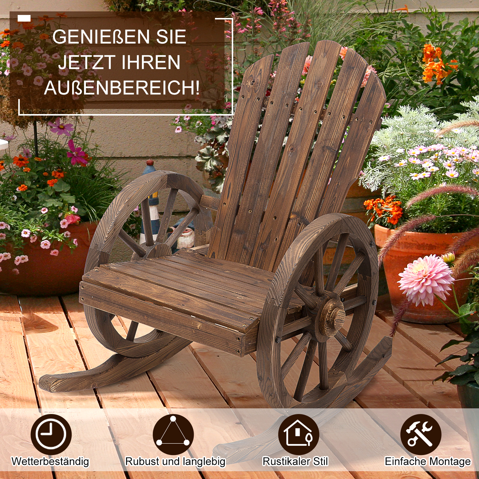 Schommelstoel relaxstoel tuinstoel schommelstoel wieldesign hout bruin