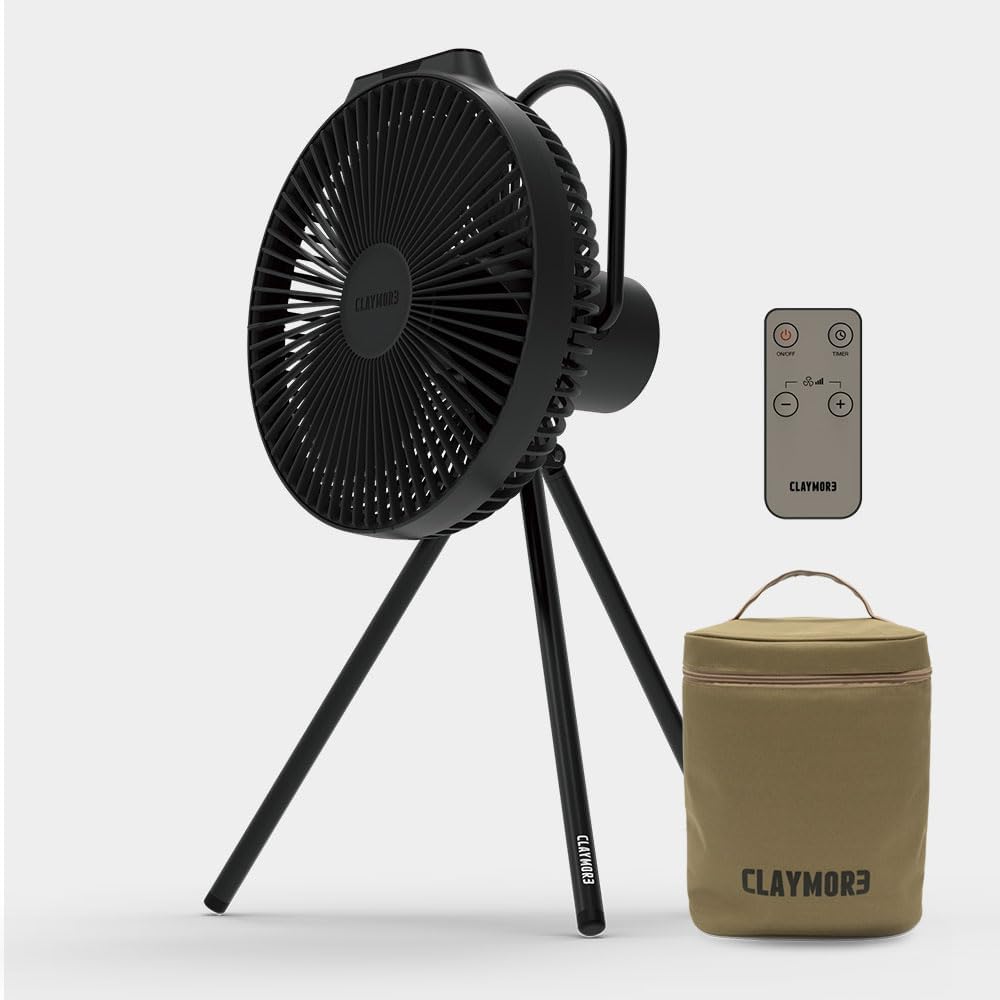 Claymore V1040 Ventilator (Schwarz) - Premium Wiederaufladbarer Tragbarer Luftzirkulator Leistungsstark, Leise mit großem 10.400mAh Akku, Vielseitiger Ständer & Fernbedienung Bis zu 23 Stunden