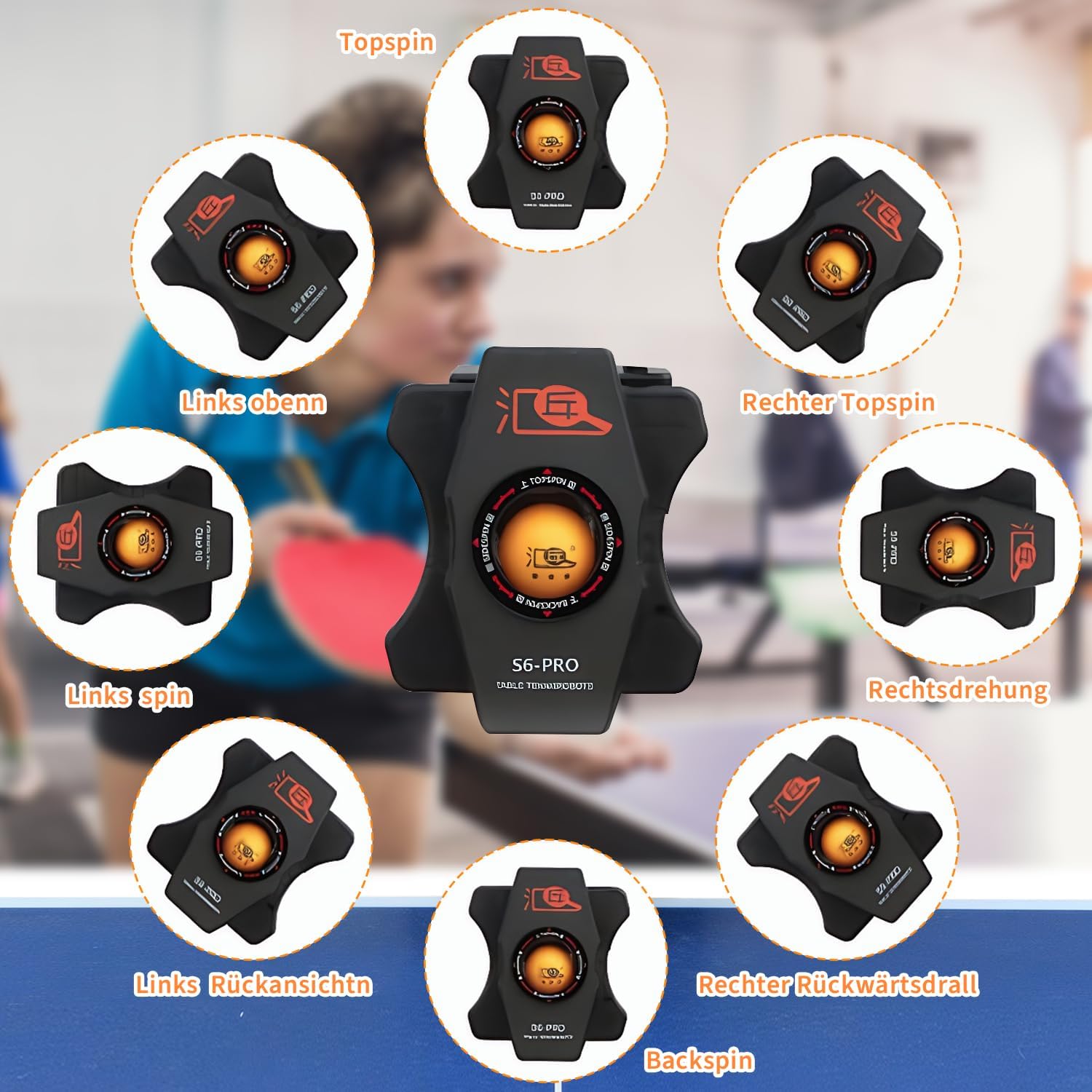 Tischtennis Roboter, Tischtennis Roboter Ballmaschine mit Netz und neun verschiedenen rotierenden Bällen, für das persönliche Training, kein manuelles Ballaufsammeln erforderlich