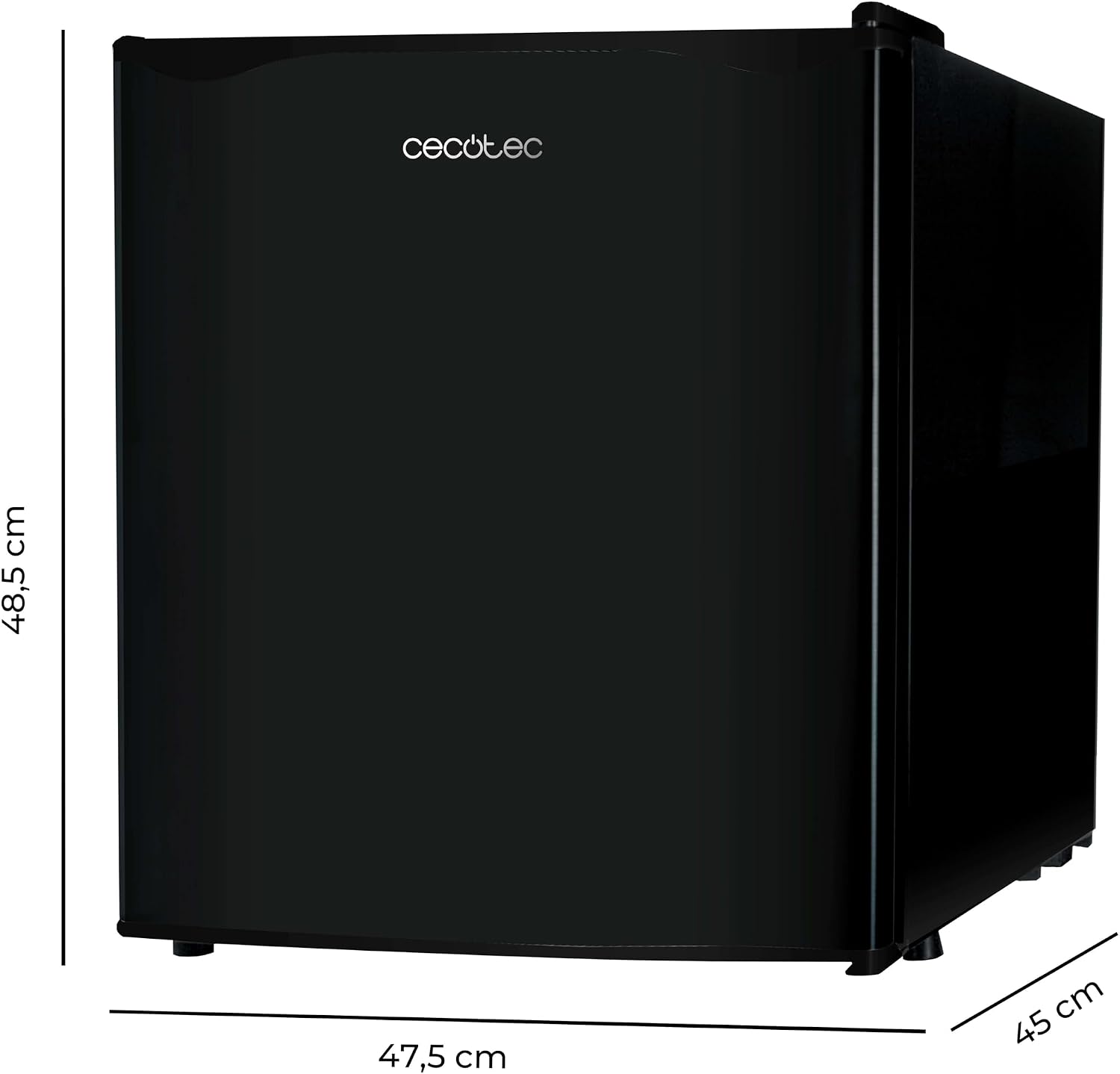Cecotec Mini-Kühlschrank - 46 l Kühlschrank GrandCooler 20000 L SilentCompress Black. Höhe 48,7 cm, Breite 48 cm, Niedriger Energieverbrauch, Umkehrbare Tür, Zyklischer Betrieb, Kompaktes Design