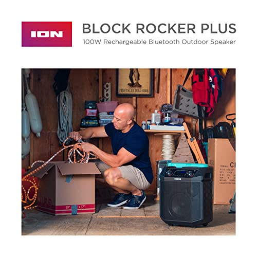 ION Audio Block Rocker Plus – Portable Bluetooth Speaker 100W W/Battery, Karaoke Microphone, AM FM Radio, Wheels & Telescopic Handle and USB Charging