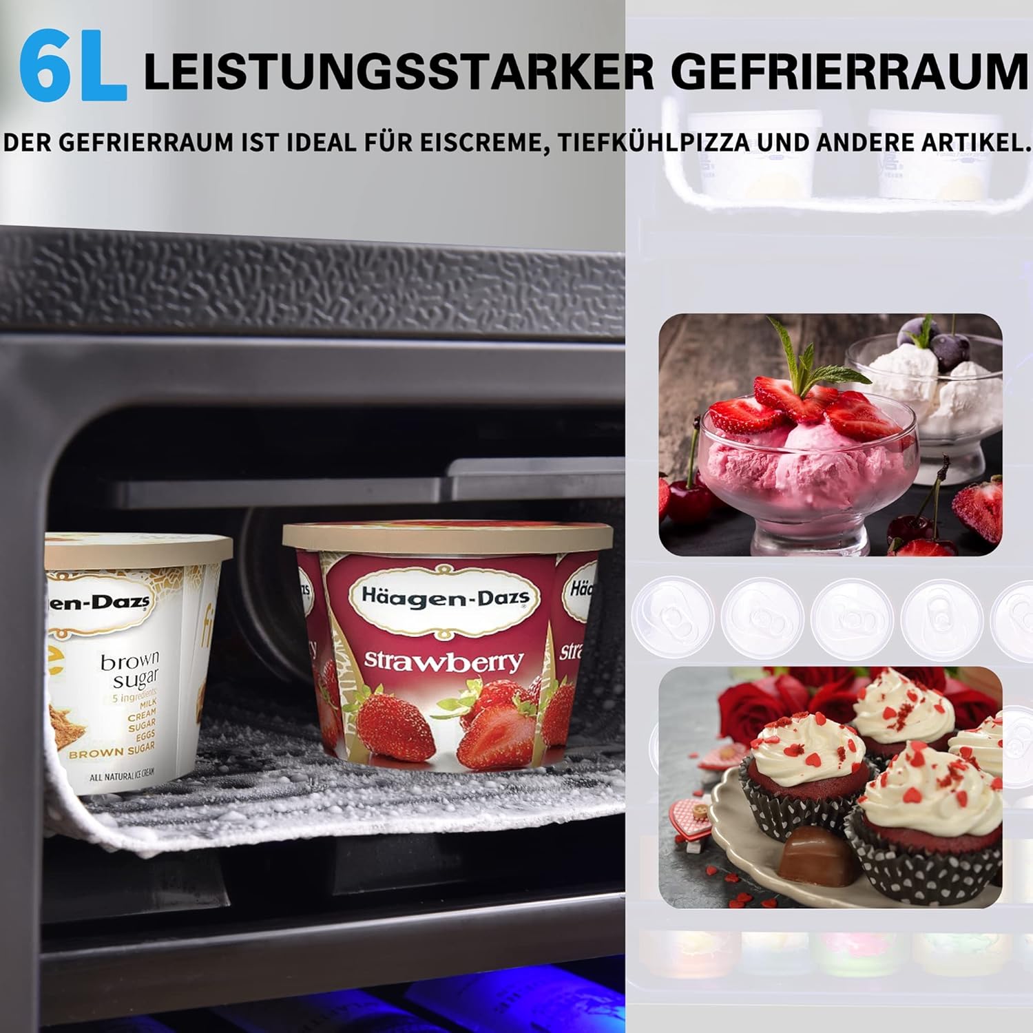 Merax Getränkekühlschrank, 76L Mini Kühlschrank mit 6L Gefrierfach, Kühlschrank Klein mit 2 Ablagen, Mini mit Glastür, Minikühlschrank Lautlos für Büro Camping Outdoor, Schwarz