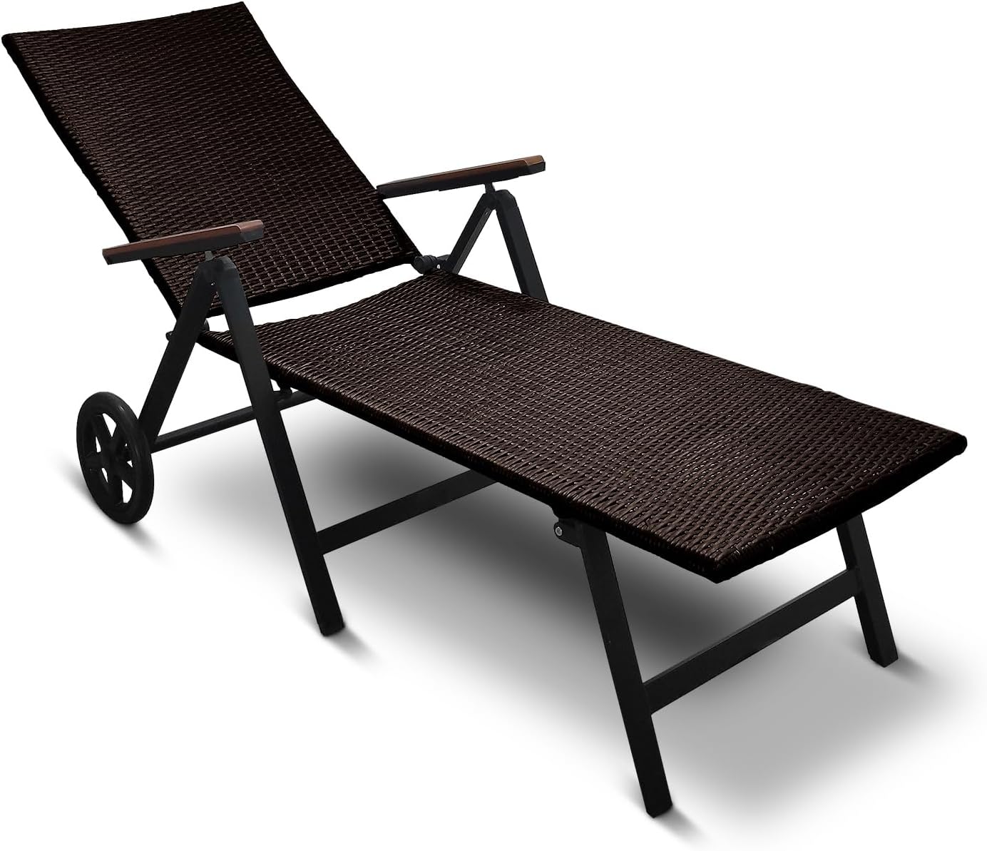 Generisch Aluminium Polyrattan Rollliege Relaxliege 120 kg belastbar Sonnenliege Klappbare Gartenliege Braun Neu
