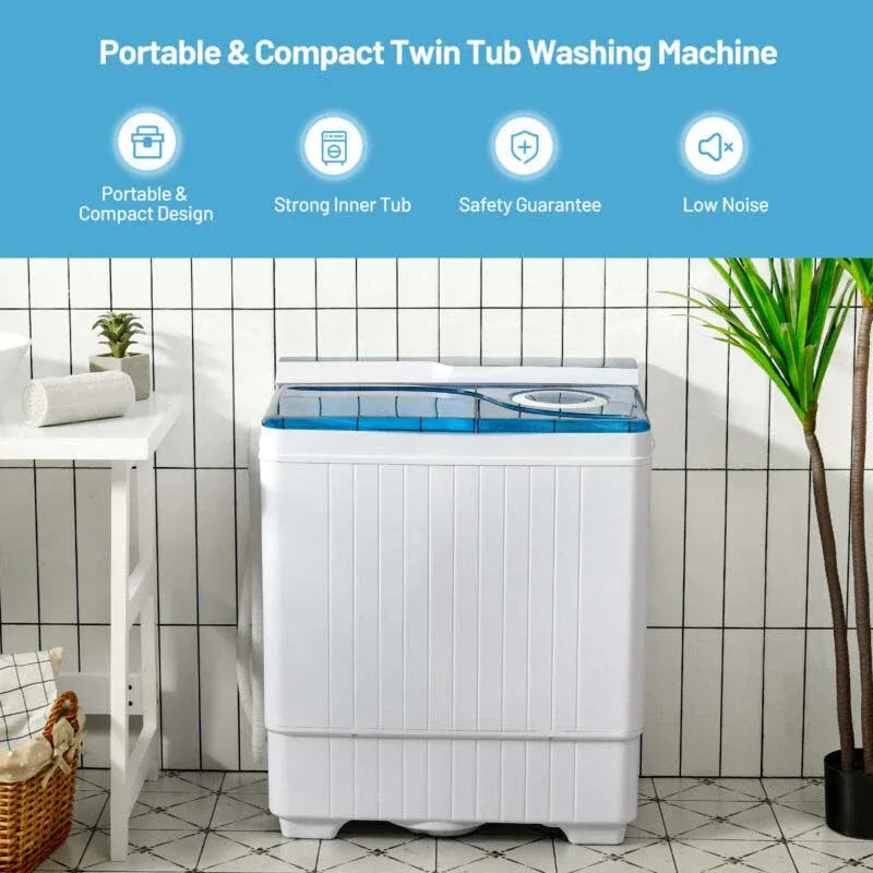 26 LBS Portable Washing Machine with Drain Pump 2in1 Twin Tub Top Load Washer Dryer Combo for RV Apartment