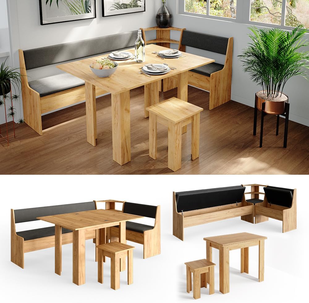 Vicco Eckbankgruppe Roman, Goldkraft Eiche, 210 x 120 cm mit Tisch