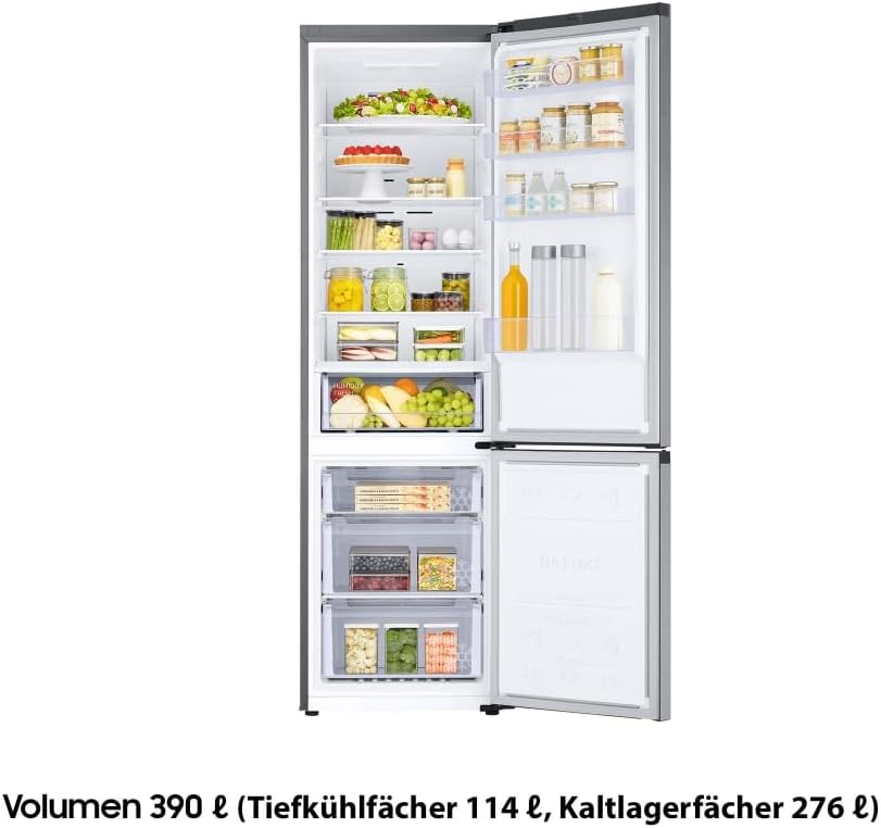 Samsung Kühl-Gefrier-Kombination, Kühlschrank mit Gefrierfach, 203 cm, 390 l Gesamtvolumen, 114 l Gefrierteil, AI Energy Mode, Edelstahl-Look, RL38C600CSA/EG