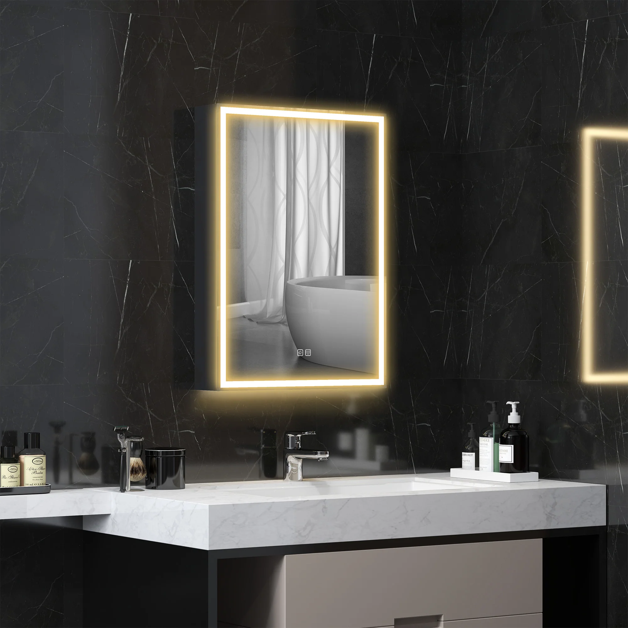 HOMCOM LED Spiegelkast voor Badkamer, 50 x 70 cm, Dimbaar, Anti-Beslag, Zwart