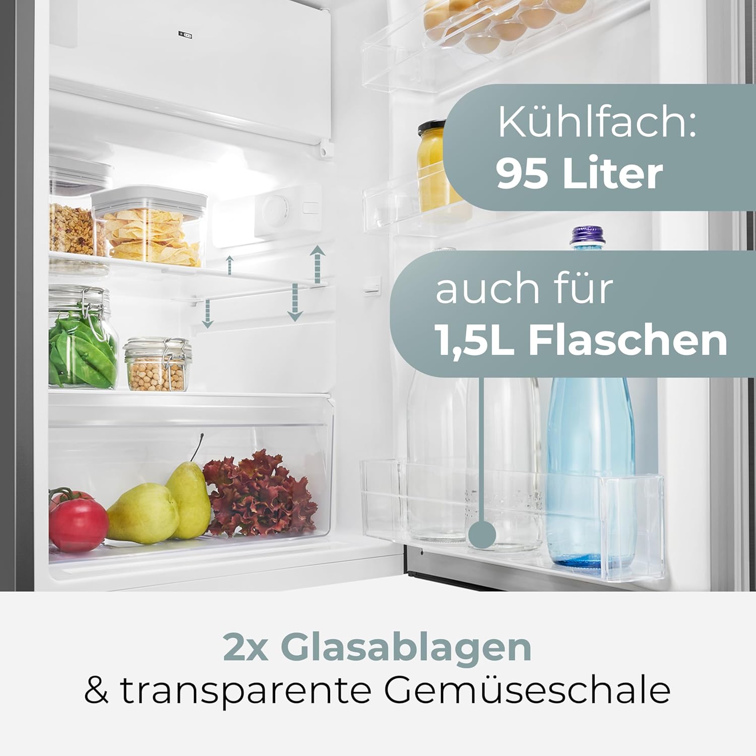 Clatronic Kühlschrank mit Gefrierfach Energieklasse C 85cm Kühl schrank klein leise 37dB Türanschlag wechselbar 0°C - 8°C 109L Fridge kleiner Kühl-schrank KS 101 inox