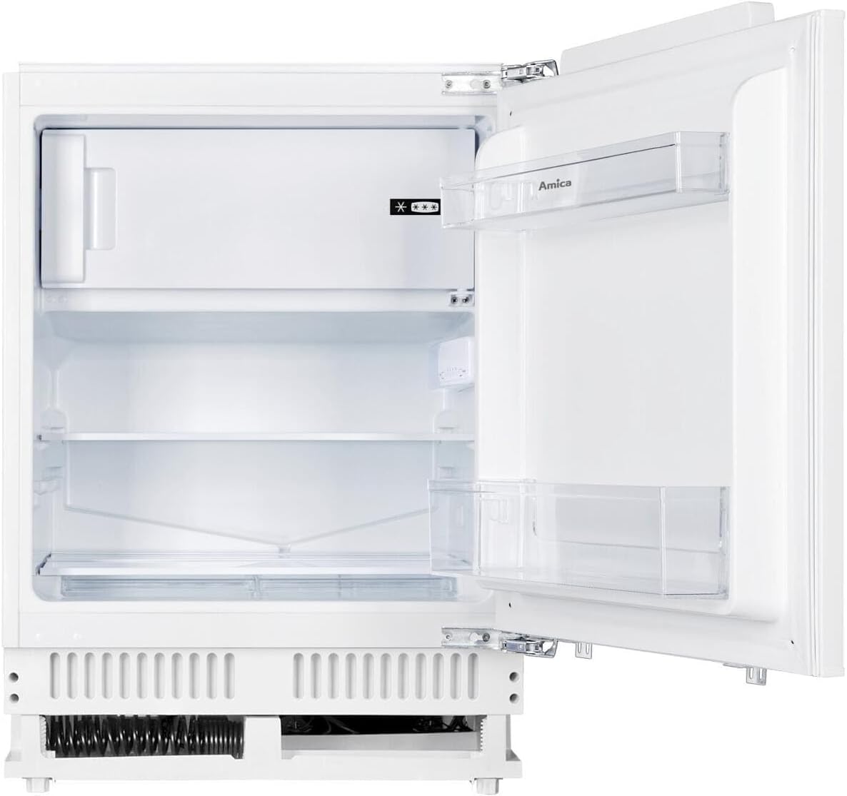 Amica Unterbau‑Kühlschrank mit Gefrierfach Festtür‑Technik 820 mm Nische elektronische Steuerung Inverter‑Motor Supergefrierfunktion 82,5 x 59,6 x 55,5 cm – Einbaukuehlschrank