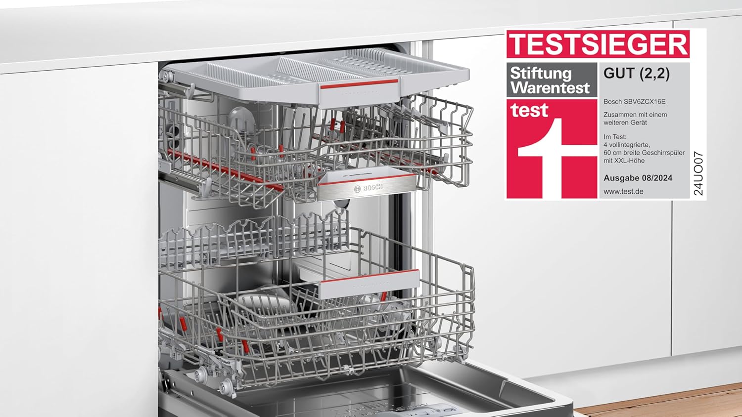 Bosch SMU4ETS08E, Serie 4, Smarter Unterbau-Geschirrspüler 60 cm, Besteckkorb, Spülmaschine mit Programmassistent, besonders Leise, höhenverstellbarer Oberkorb, Automatische Türöffnung, Edelstahl