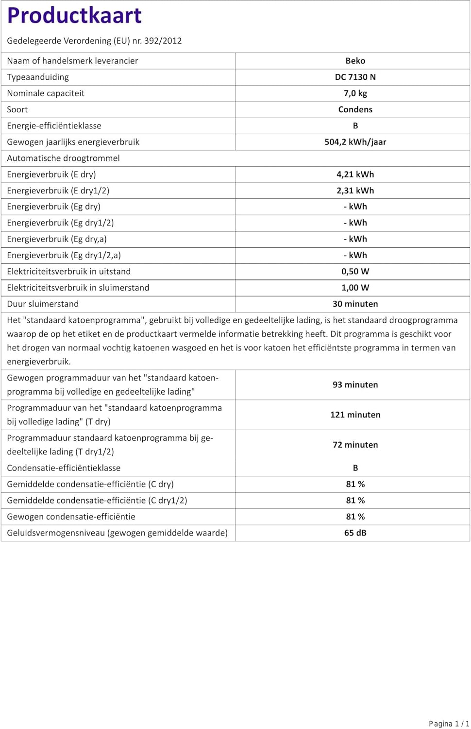 Beko DC 7130 N b100 Kondenstrockner, 7 kg, Elektronische Feuchtemessung, Automatischer Knitterschutz, AquaWave-Schontrommel, 15 Programme, Express Programm