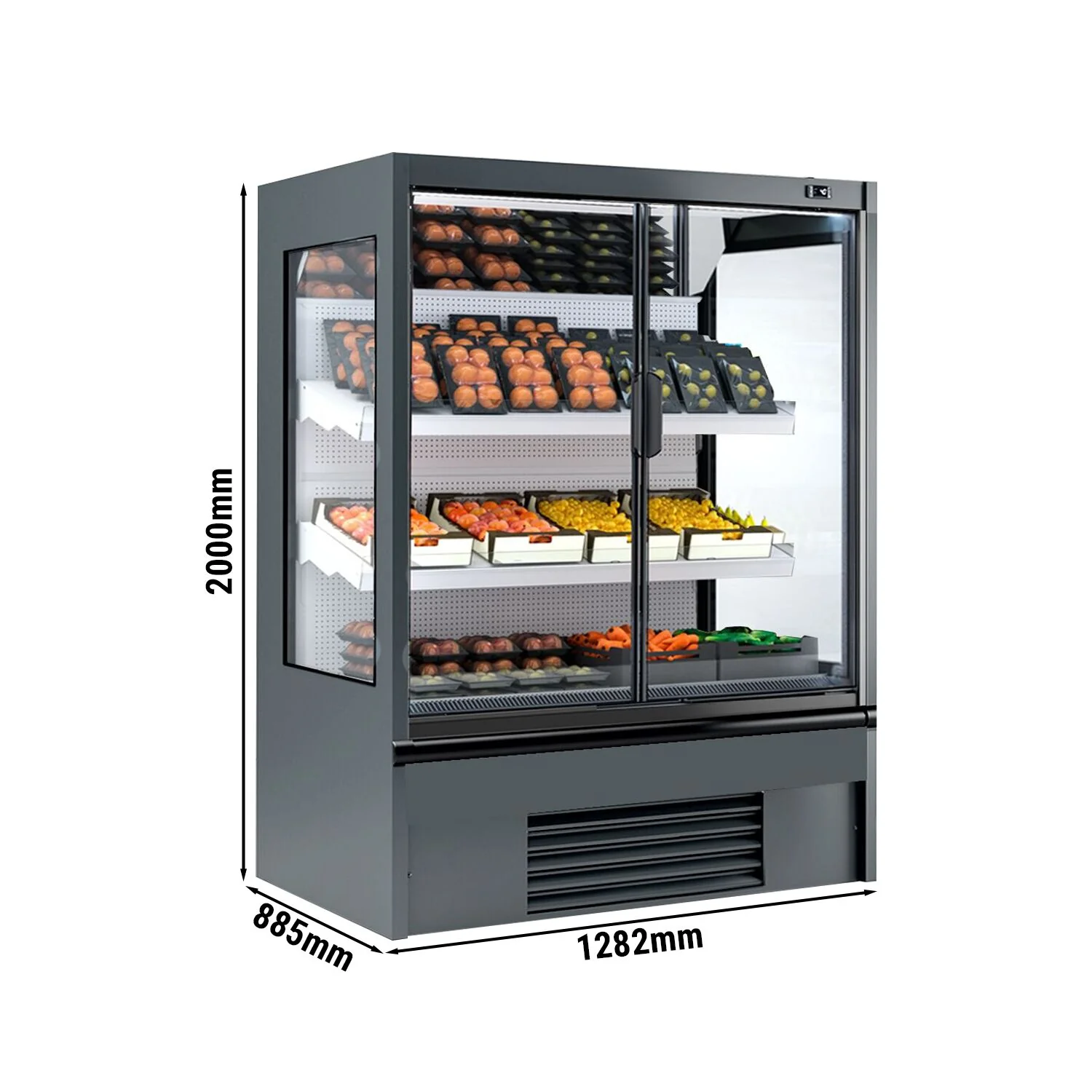 Kjølereol - 1 330 mm - 569 l - +4 °C til +6 °C - med 1 hengslet glassdør med dobbelt isolerglass & 2 hyller - grå