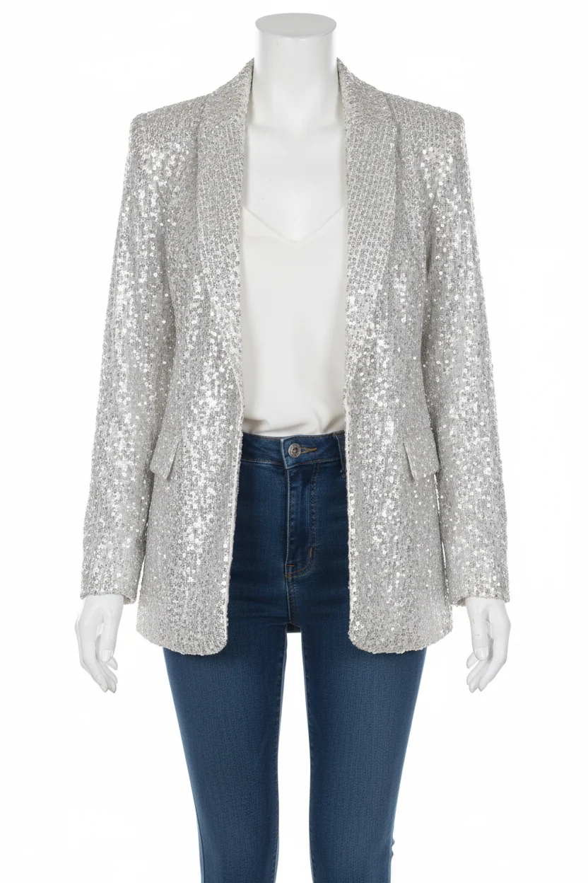 Glitzernder Pailletten-Blazer mit Revers f��r Damen - Elegante Party-Oberbekleidung