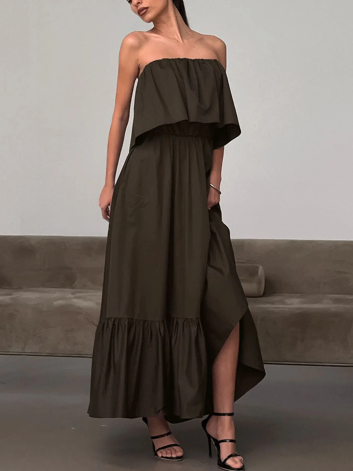 Off-Shoulder Ruffle Hem Maxi Dress