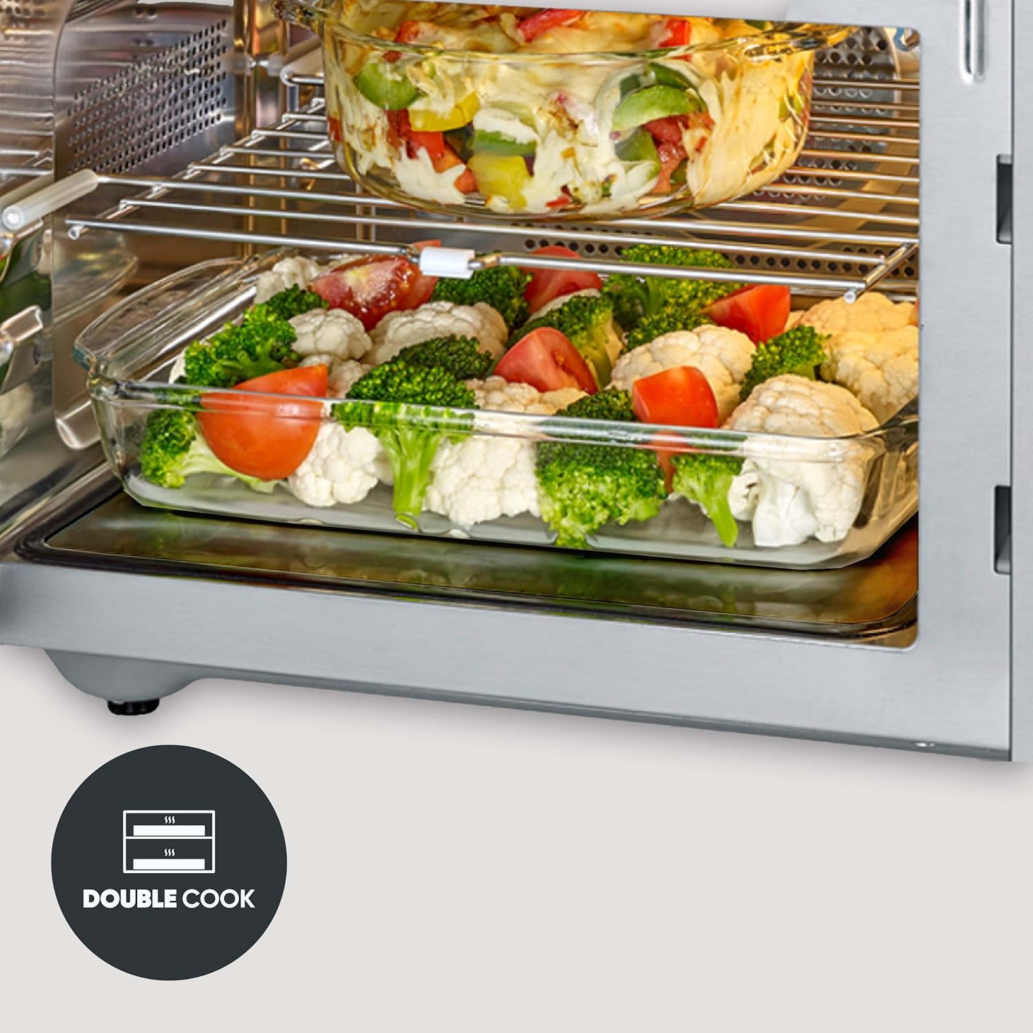 SEVERIN Mikrowelle mit Grill und Heißluftfunktion 3-in-1, zum Auftauen, Garen und Erhitzen, Mikrowelle mit Drehteller, Edelstahl-gebürstet/silber, MW 7774